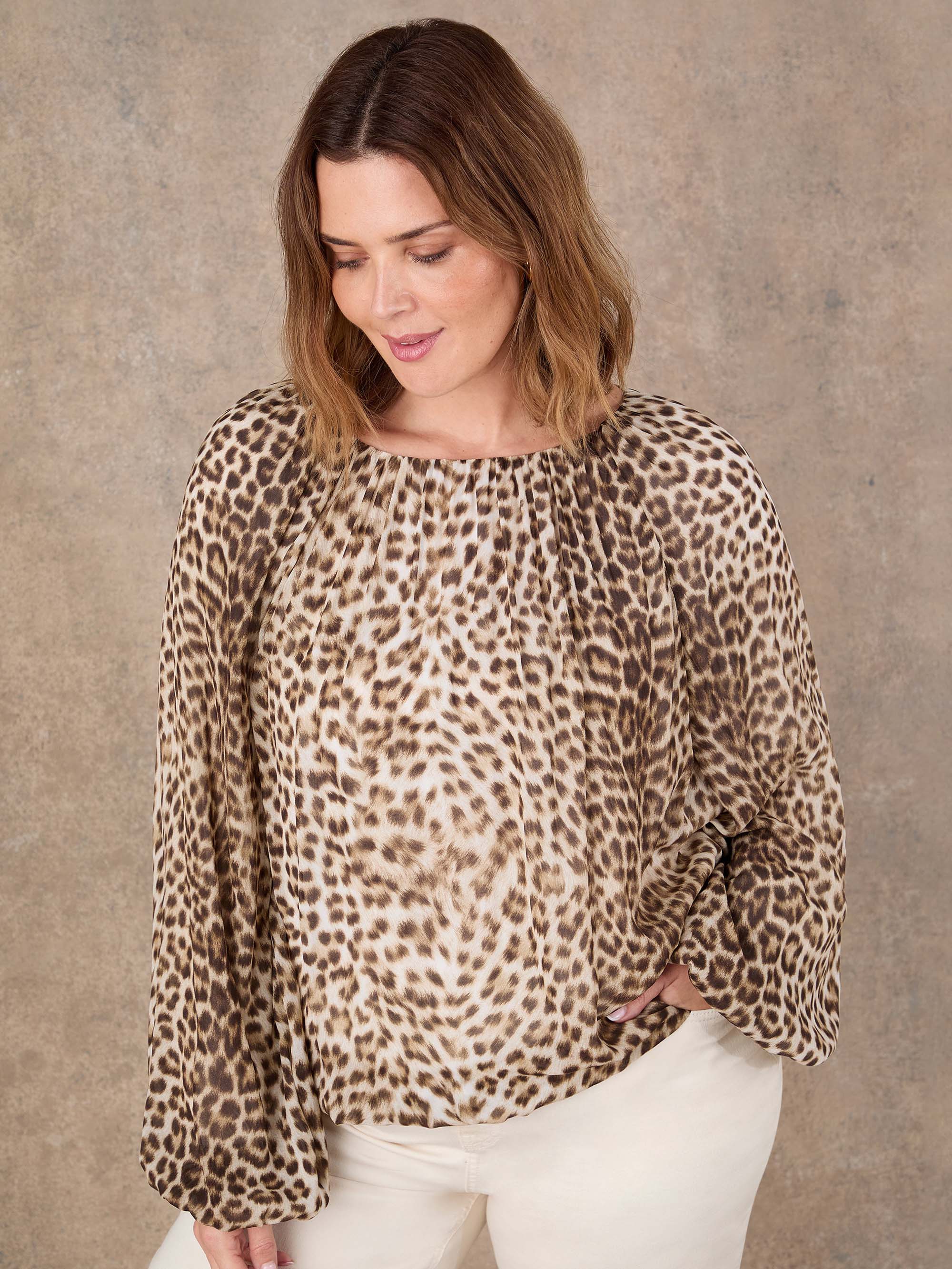 Animal Print Blouson Sleeve Boho Blouse