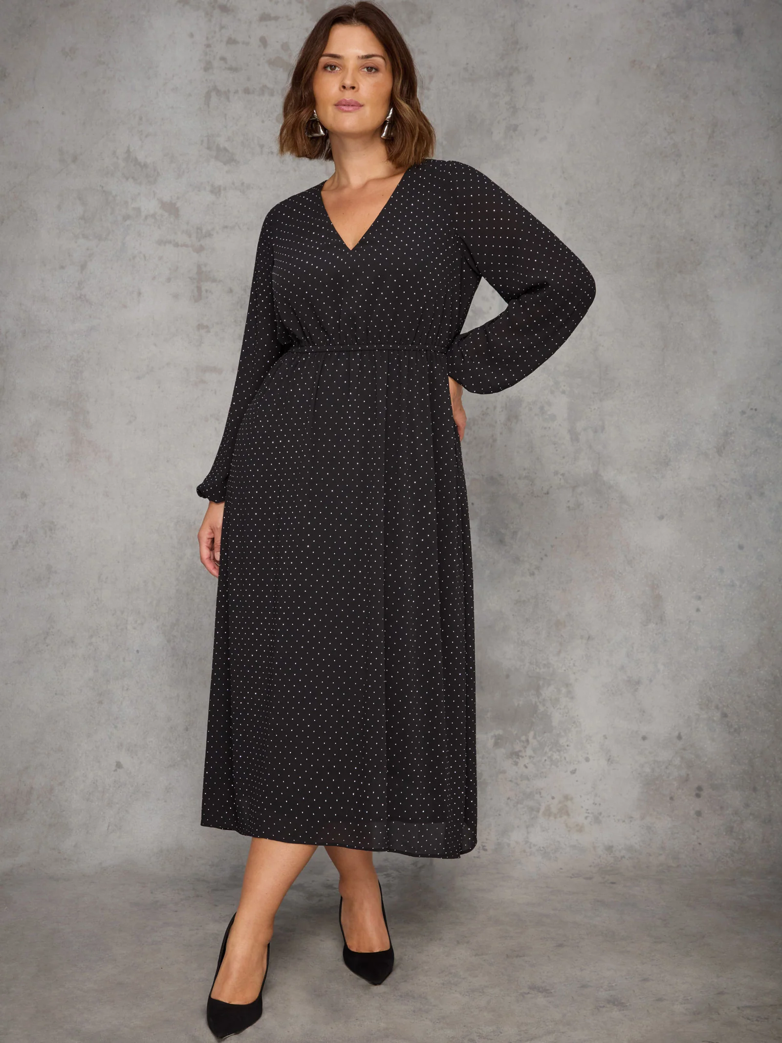 Black All-Over Embellishment Midaxi Dress