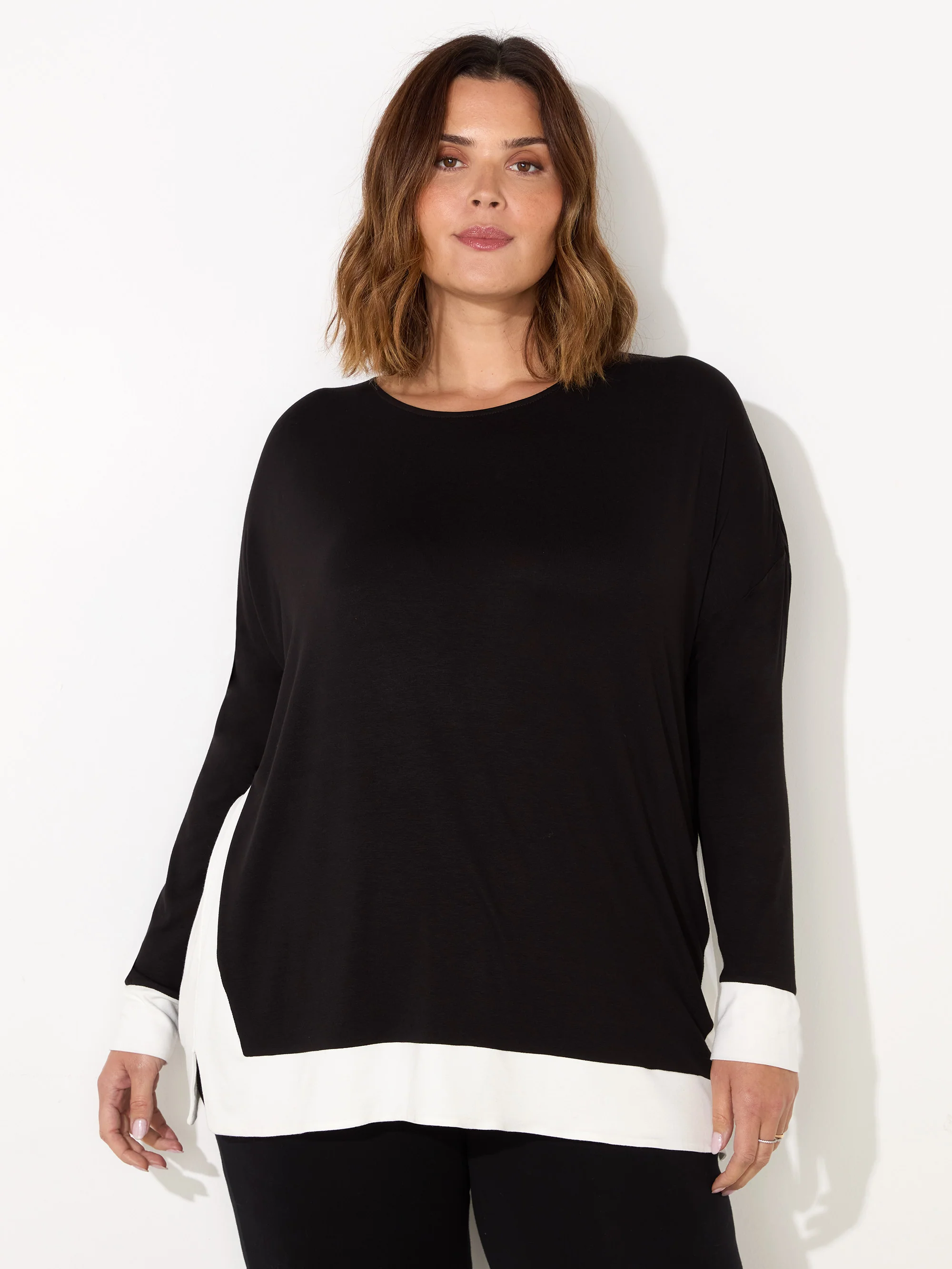 Black And White Jersey Contrast Top