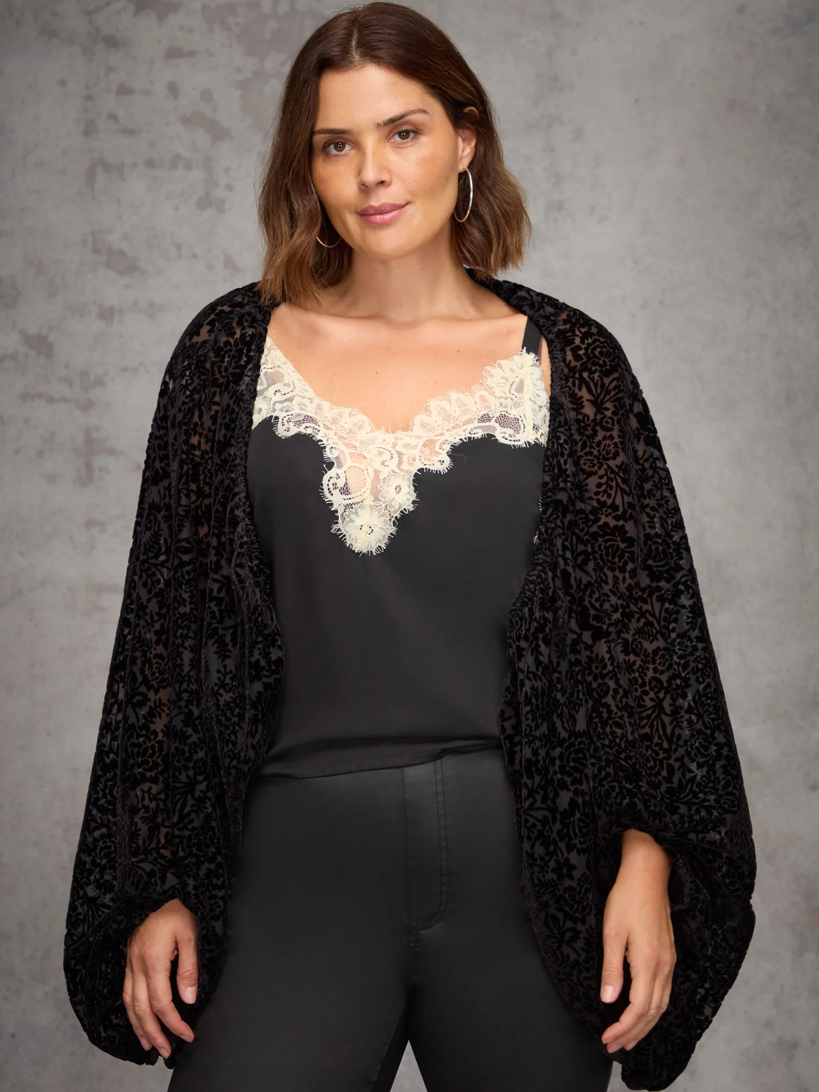 Black Burnout Velvet Kimono Jacket