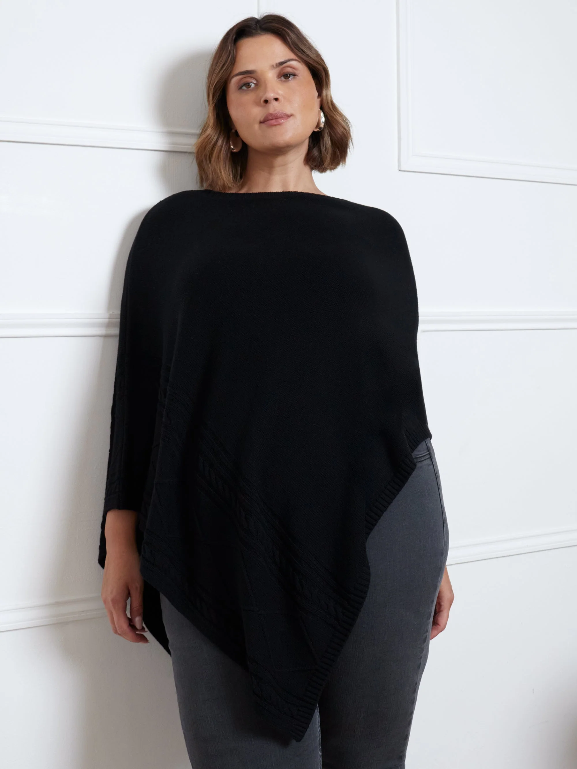 Black Cable Detail Poncho - Image 8