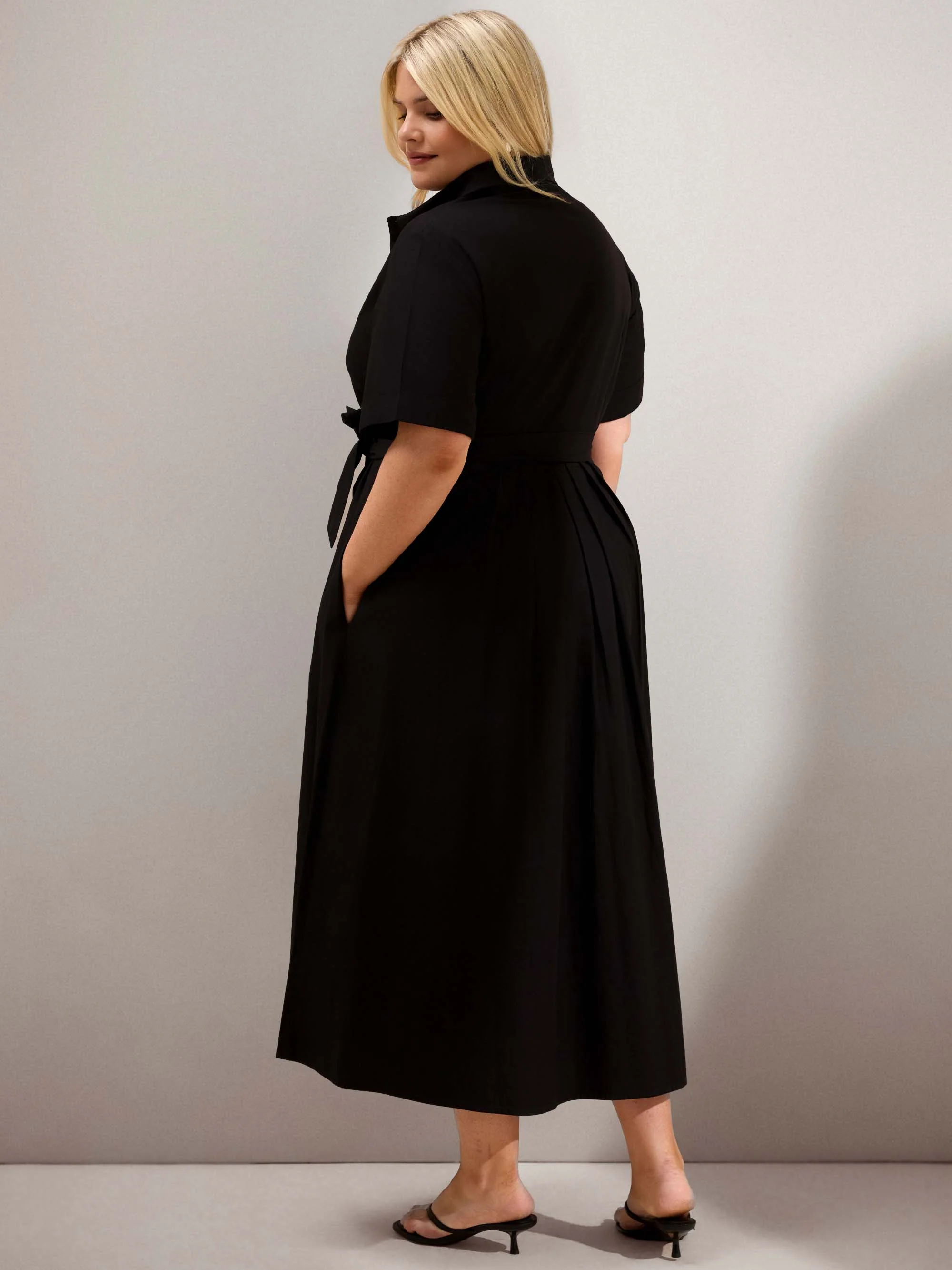 Black Cotton Poplin Short Sleeve Maxi Shirtdress - Image 4