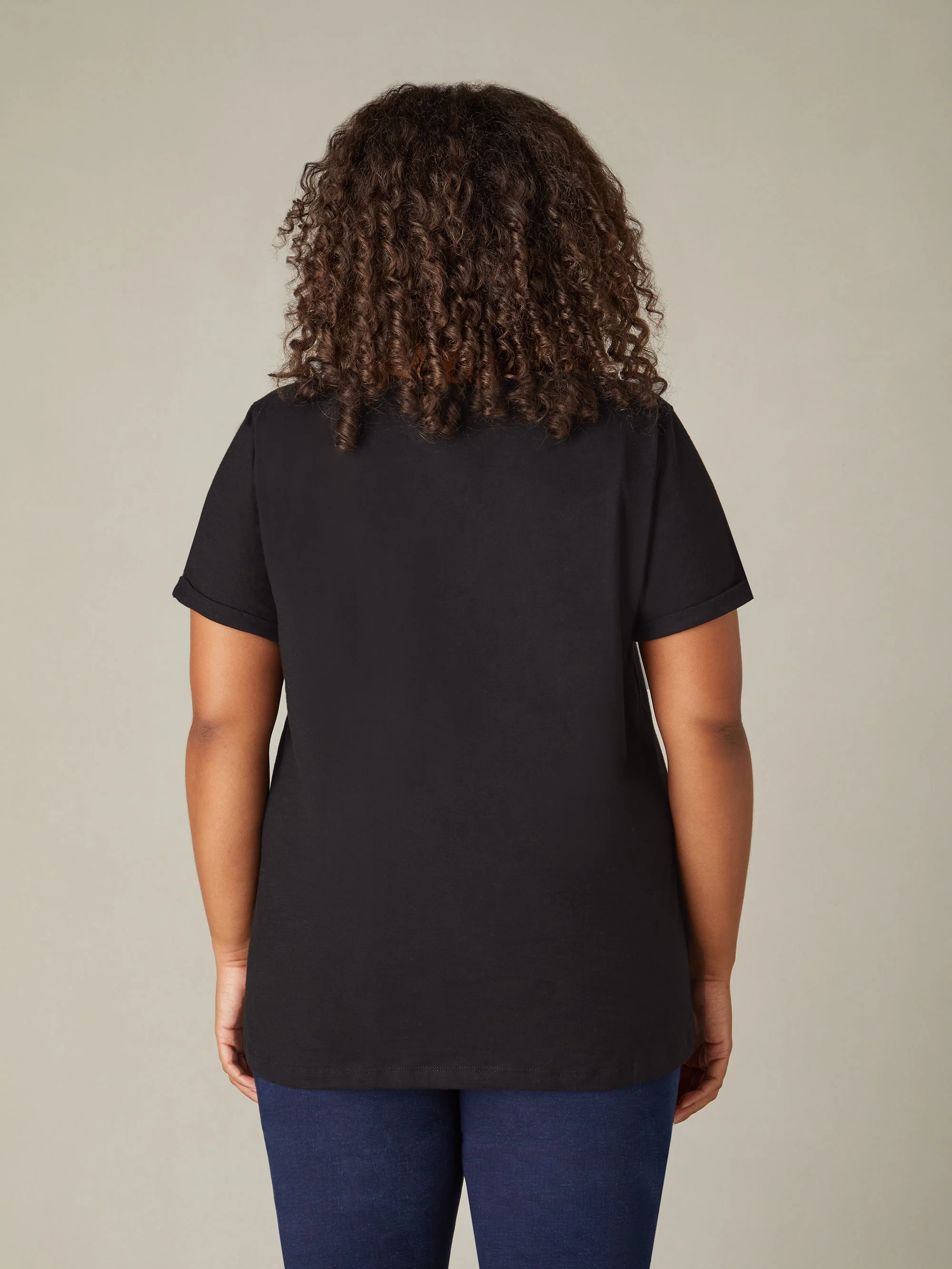 Black Cotton Slub V-Neck T-Shirt - Image 3