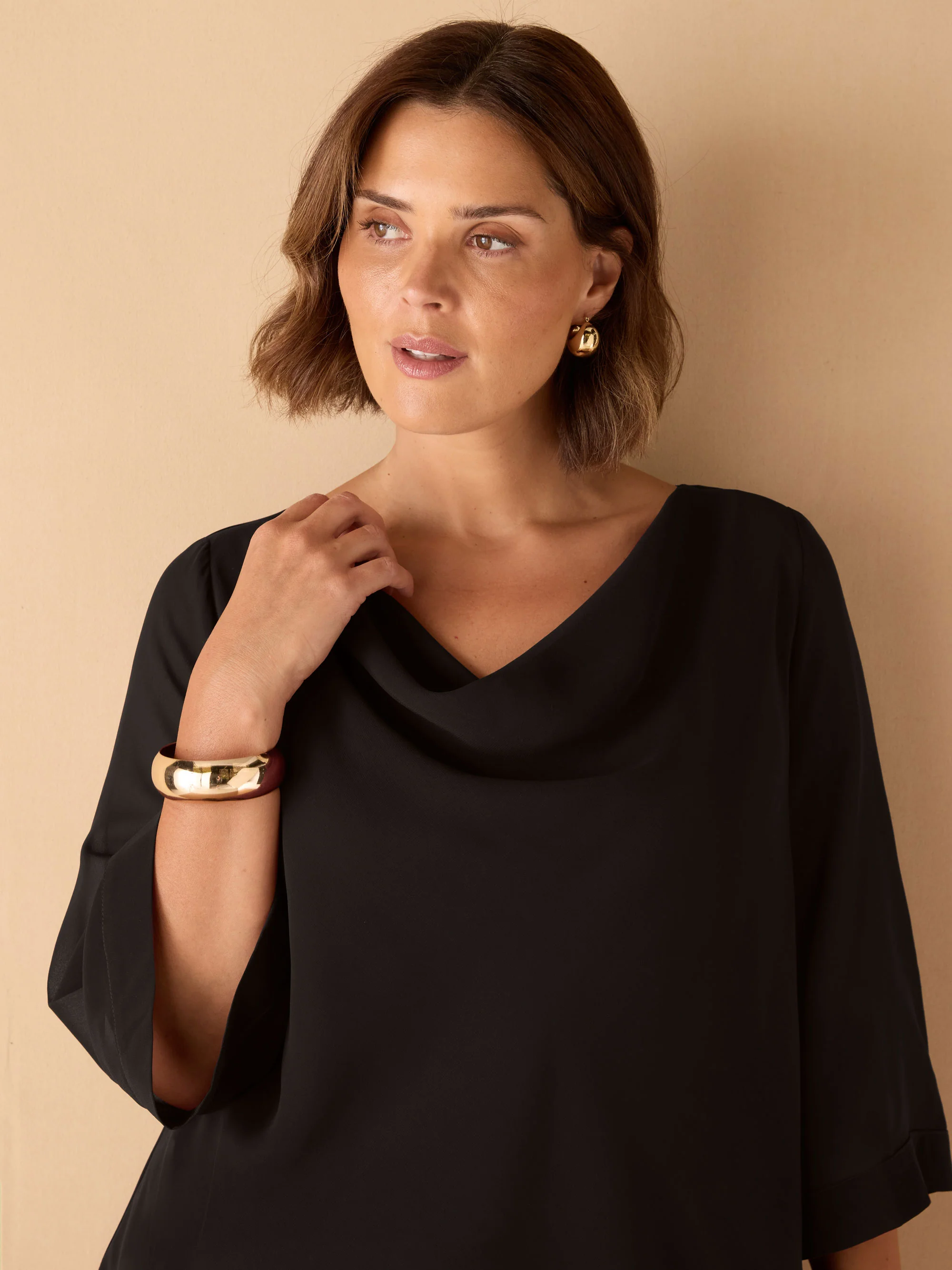 Black Cowl Neck Overlay Top - Image 2