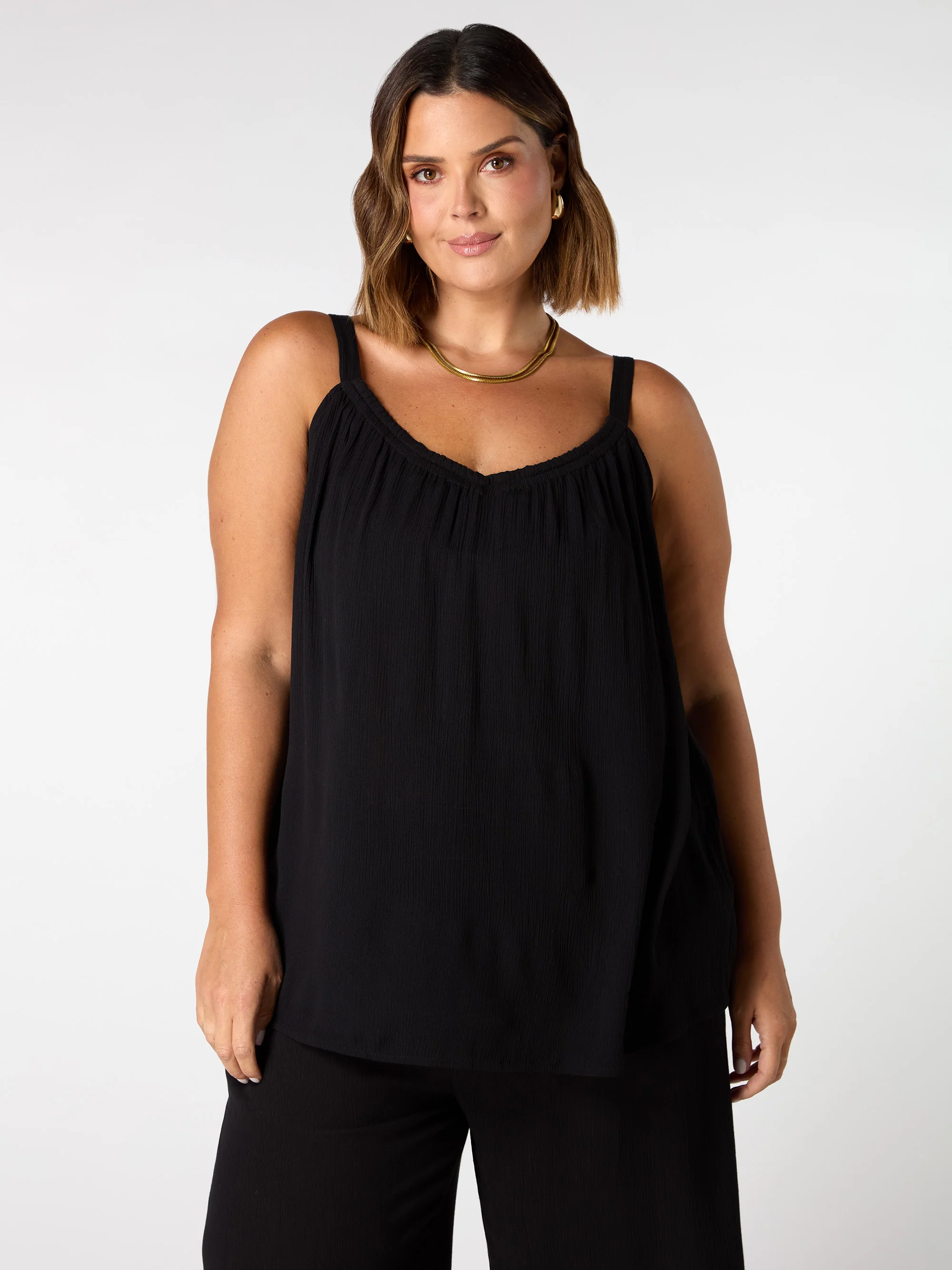 Black Crinkle Gathered Cami
