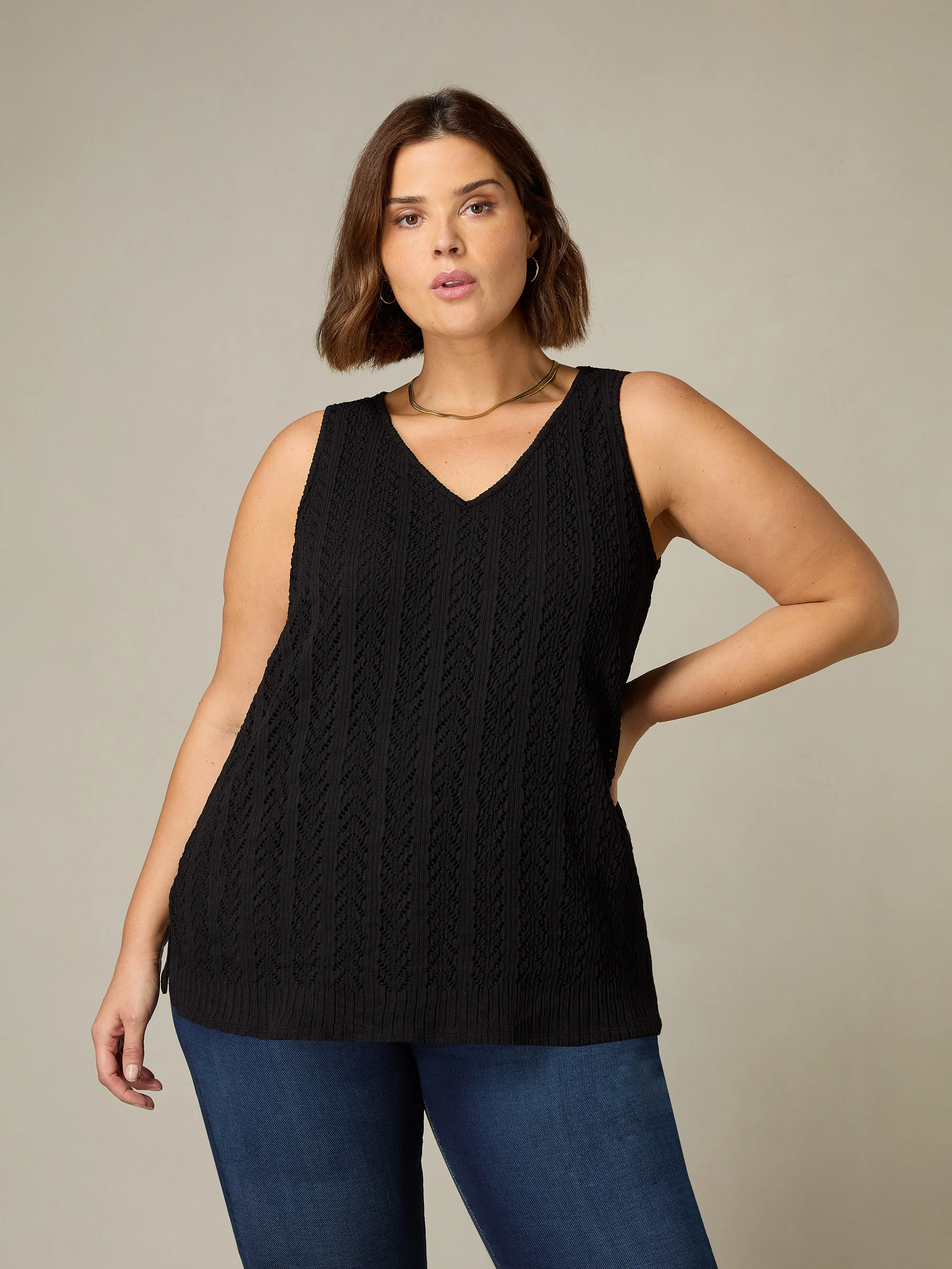 Black Crochet Knit Vest Top