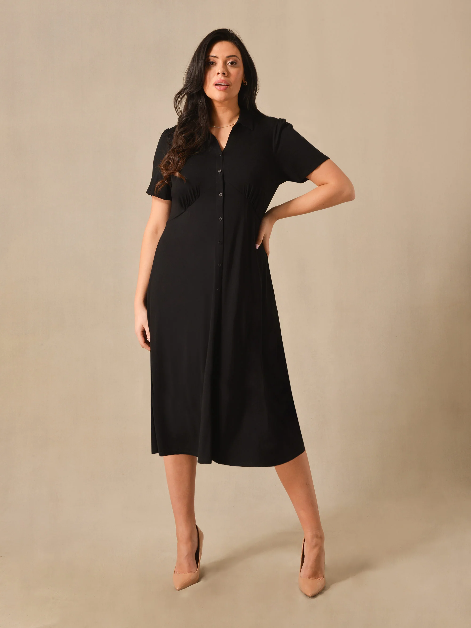 Black Empire Seam Midaxi Jersey Shirt Dress
