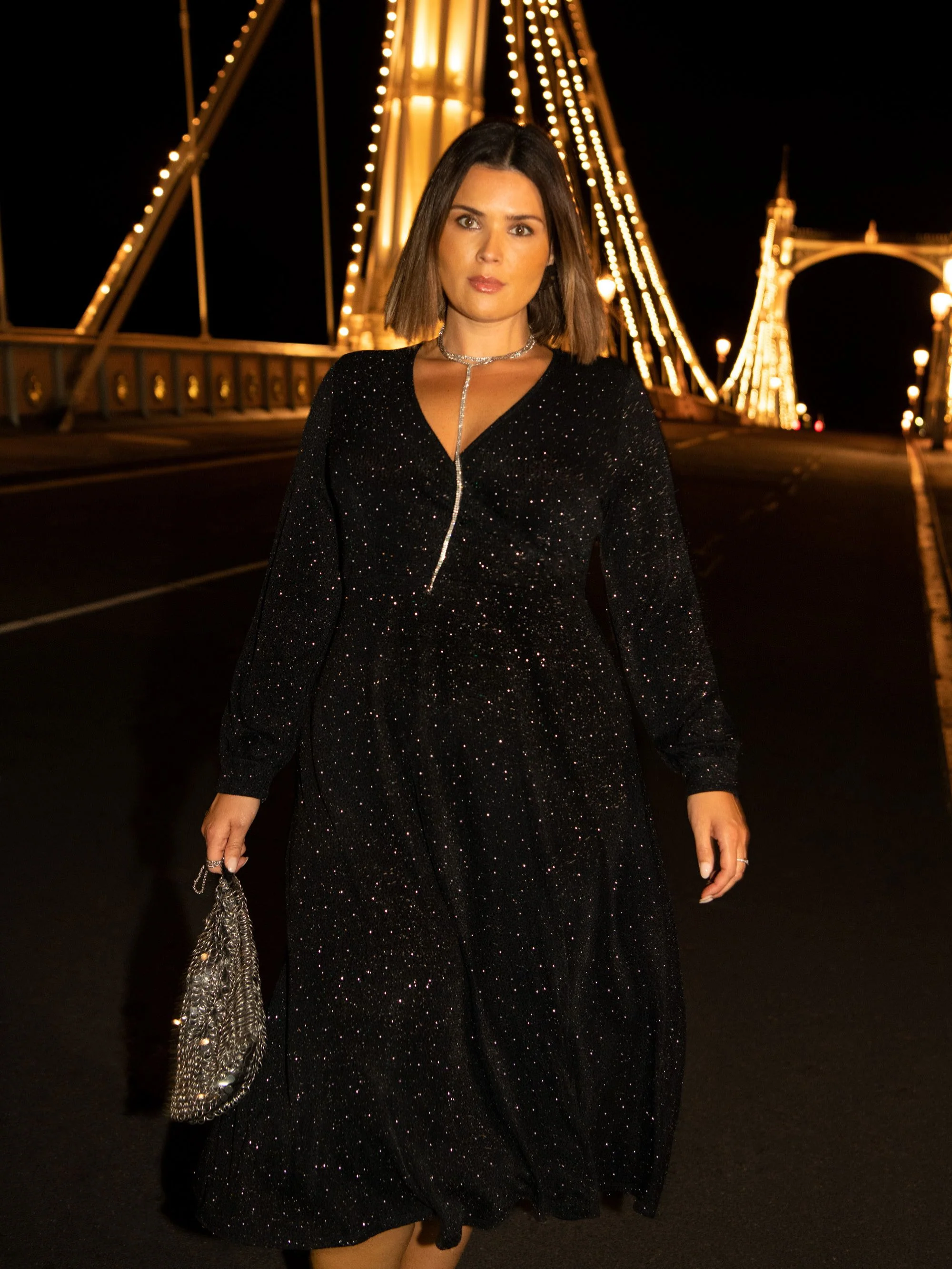 Black Jersey Sparkle Wrap Dress