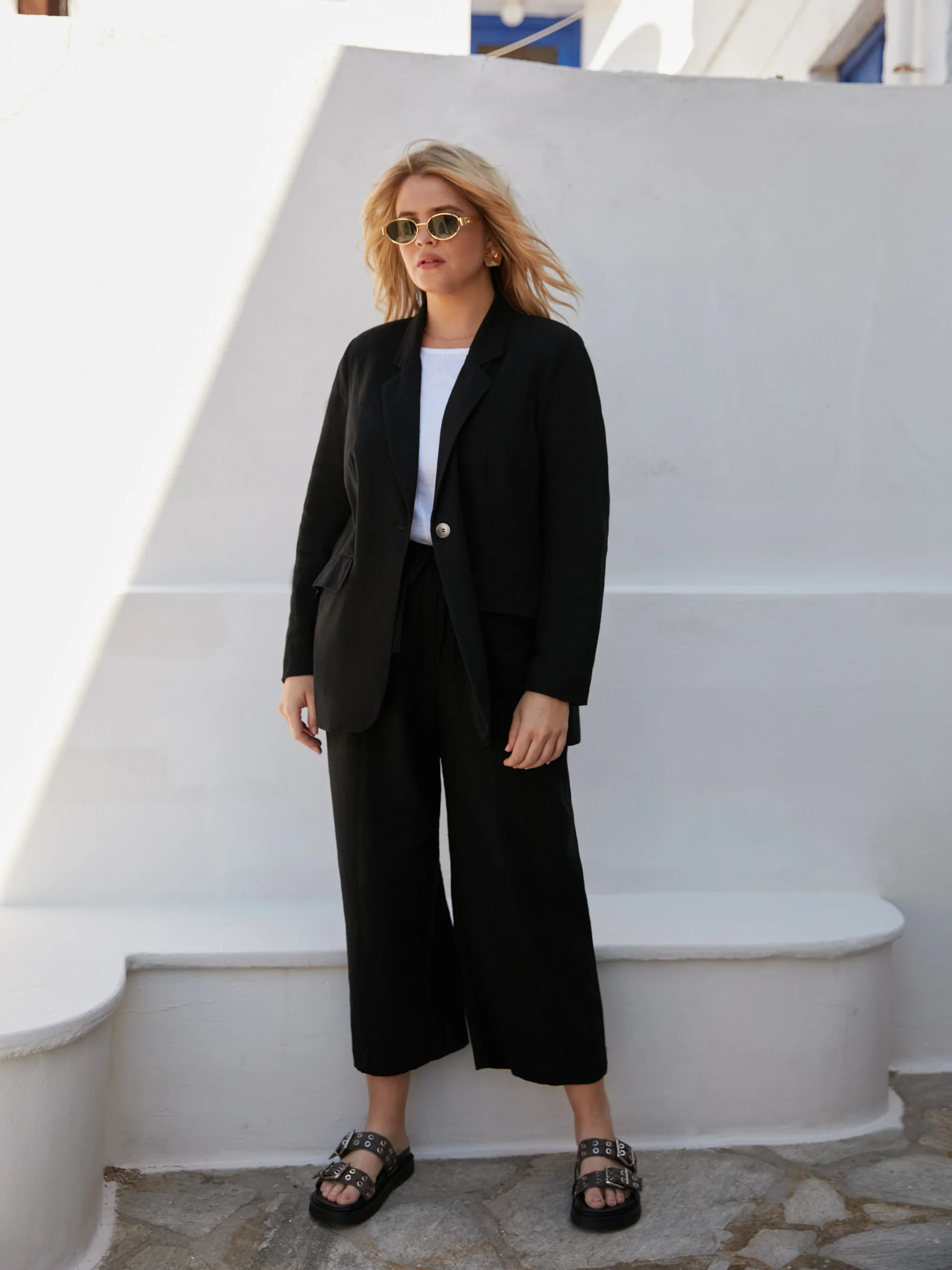 Black Linen Blend Blazer - Image 2