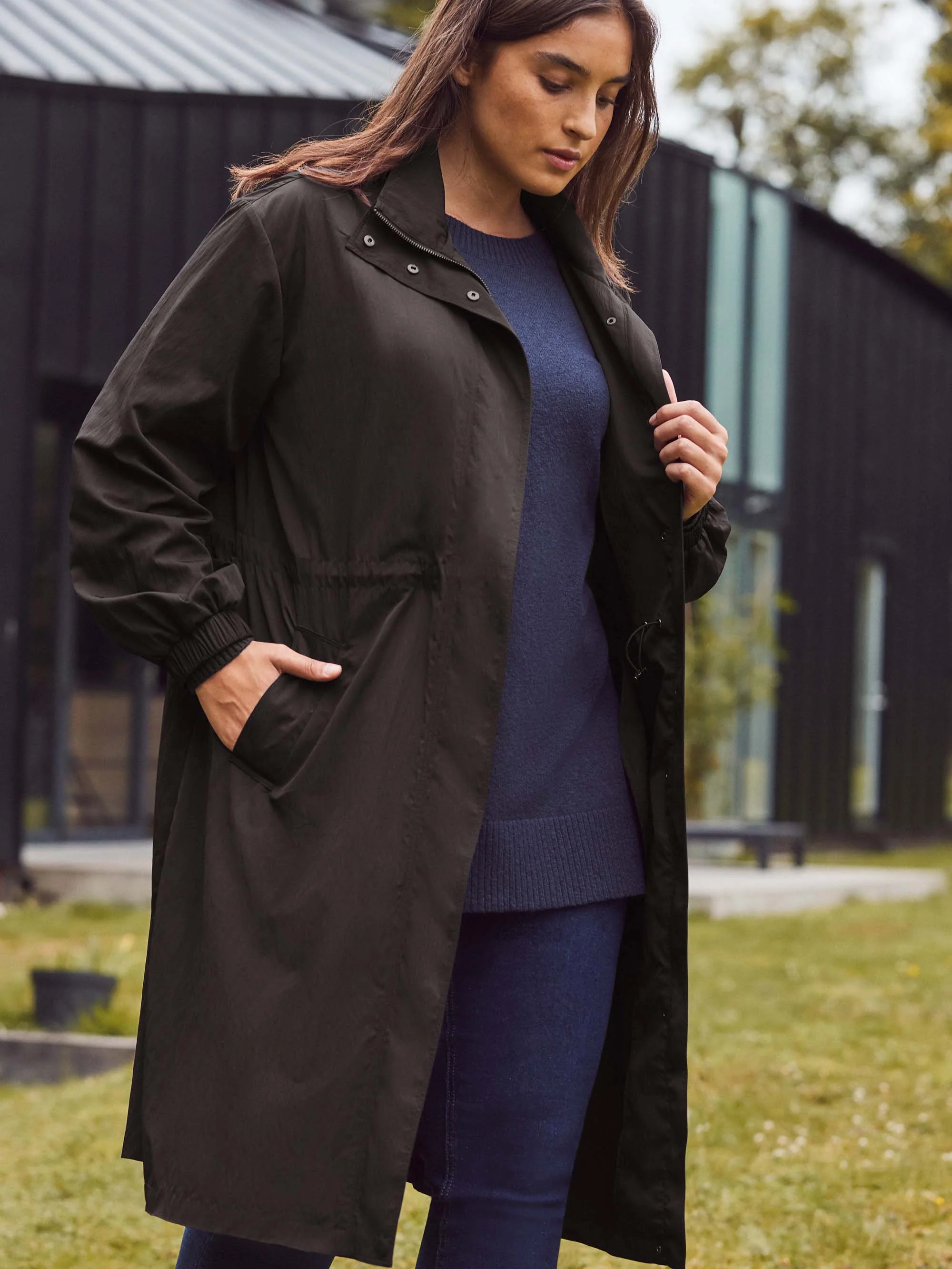 Black Longline Raincoat - Image 2