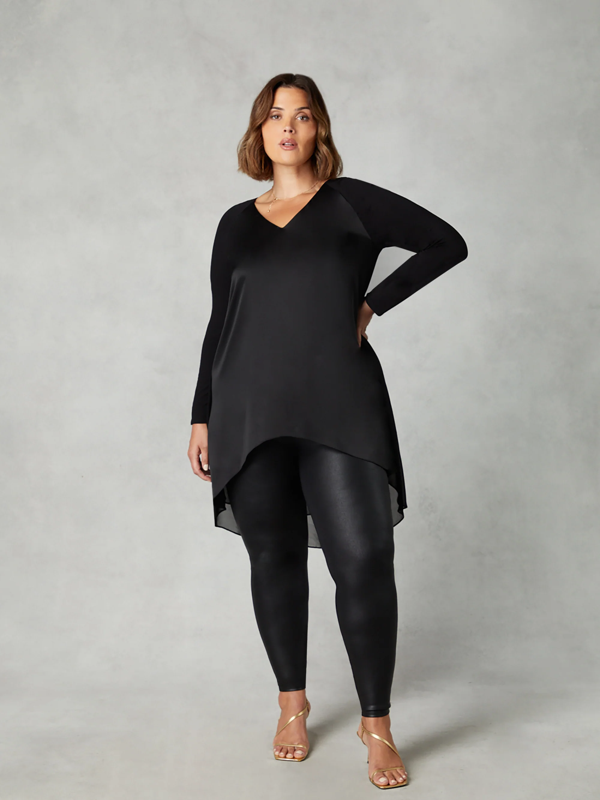 Black Satin Front High Low Tunic