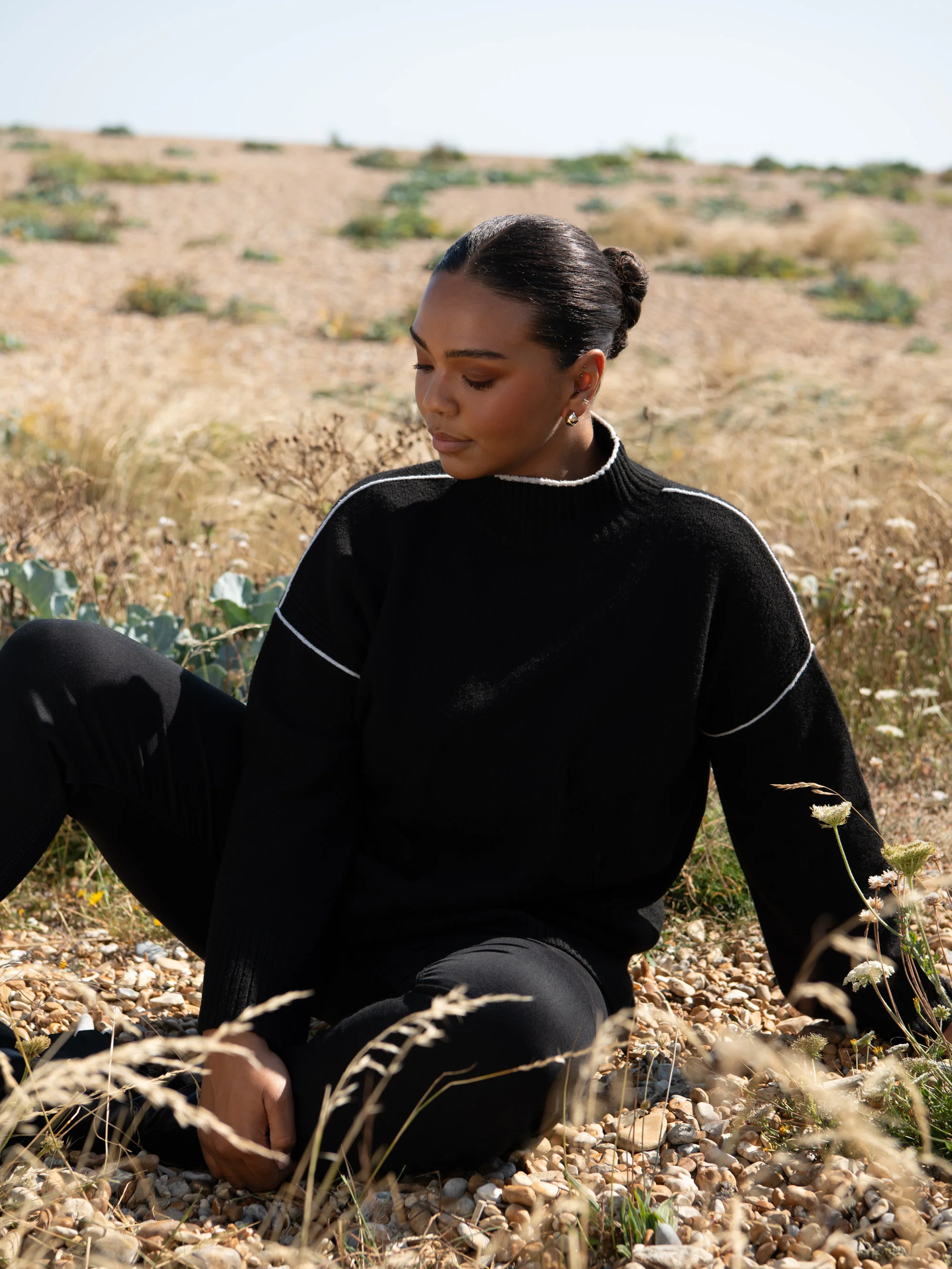 Black Tipped Mock Neck Jumper - Image 2
