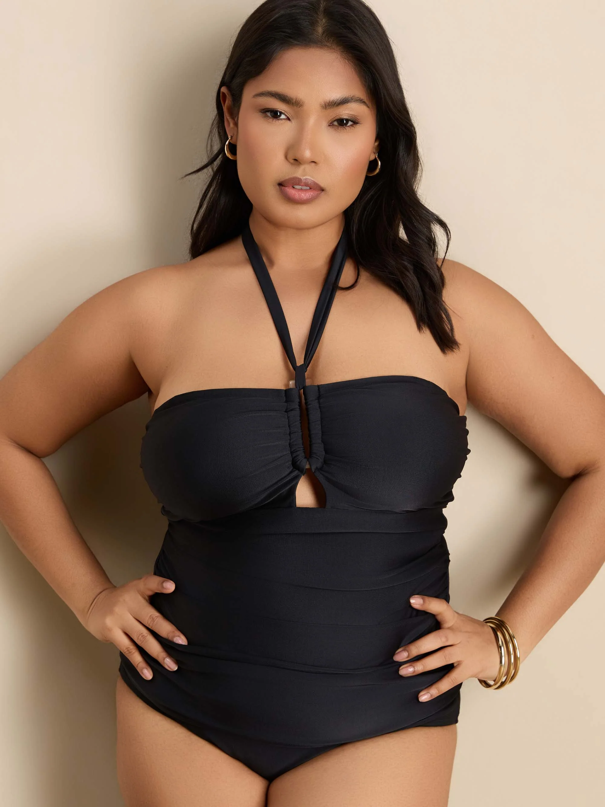 Black Trim Cut Out Tankini Top - Image 5