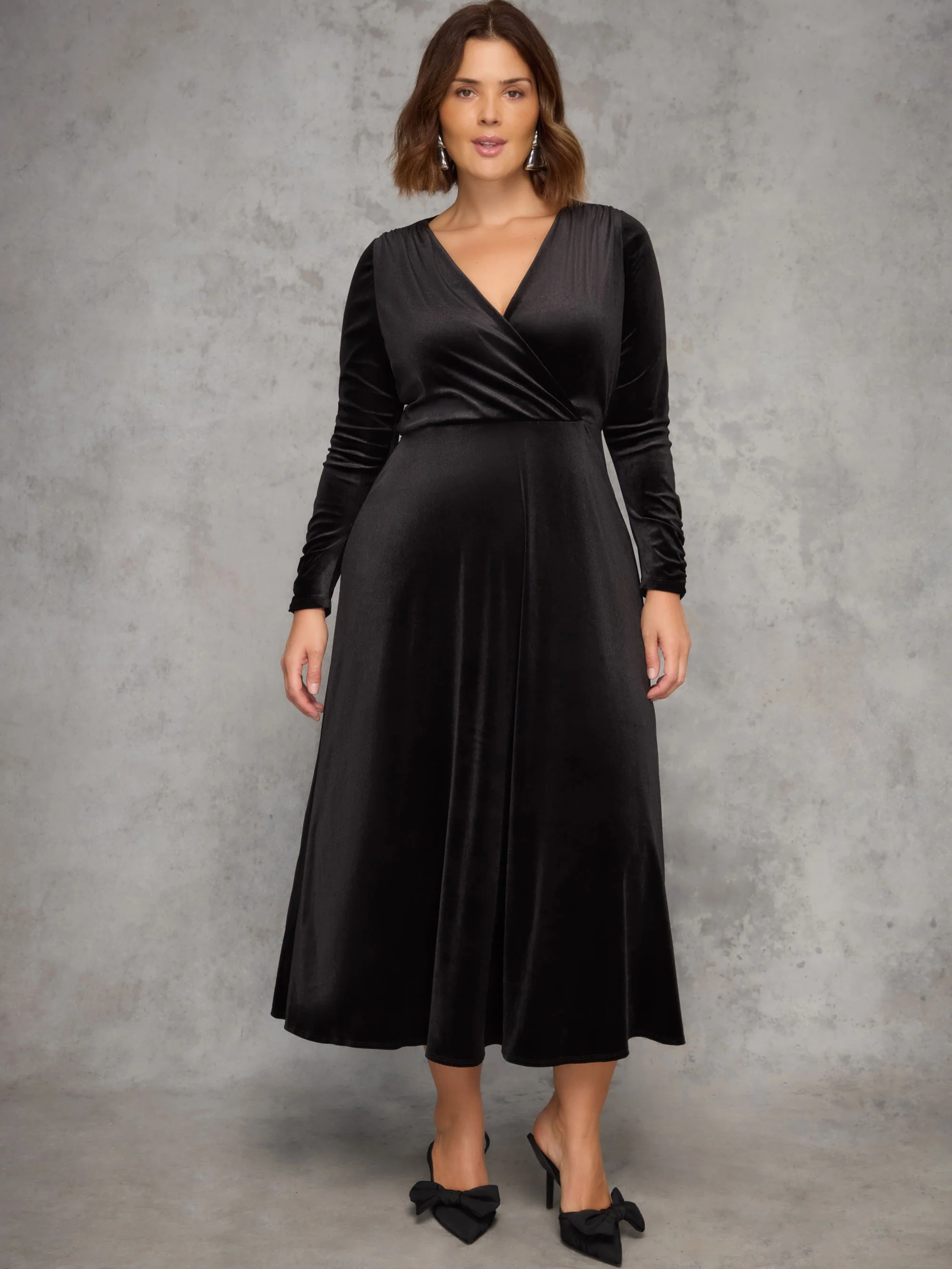 Black Velvet Long Sleeve Wrap Dress - Image 2