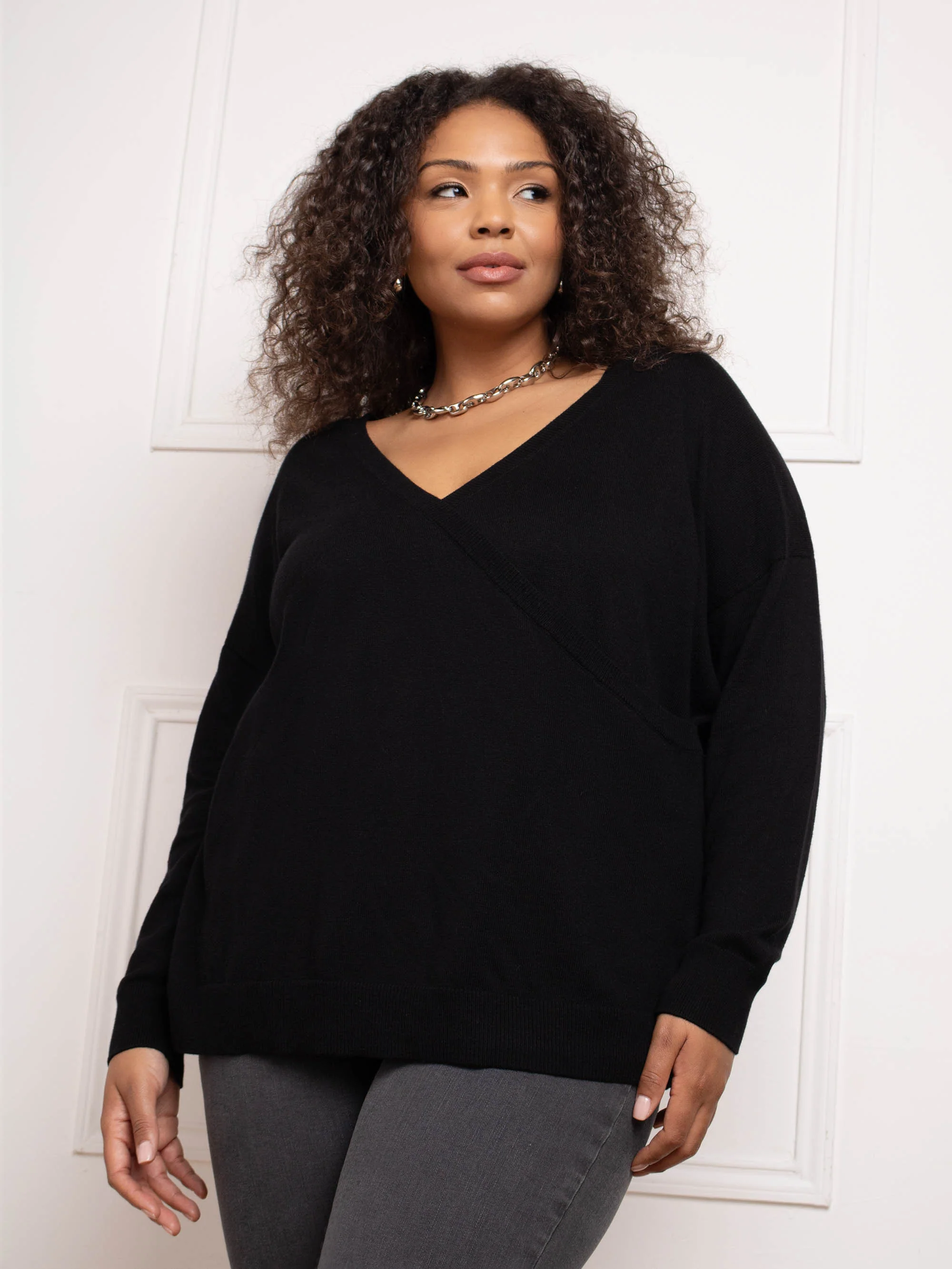 Black Wrap Detail Jumper - Image 2