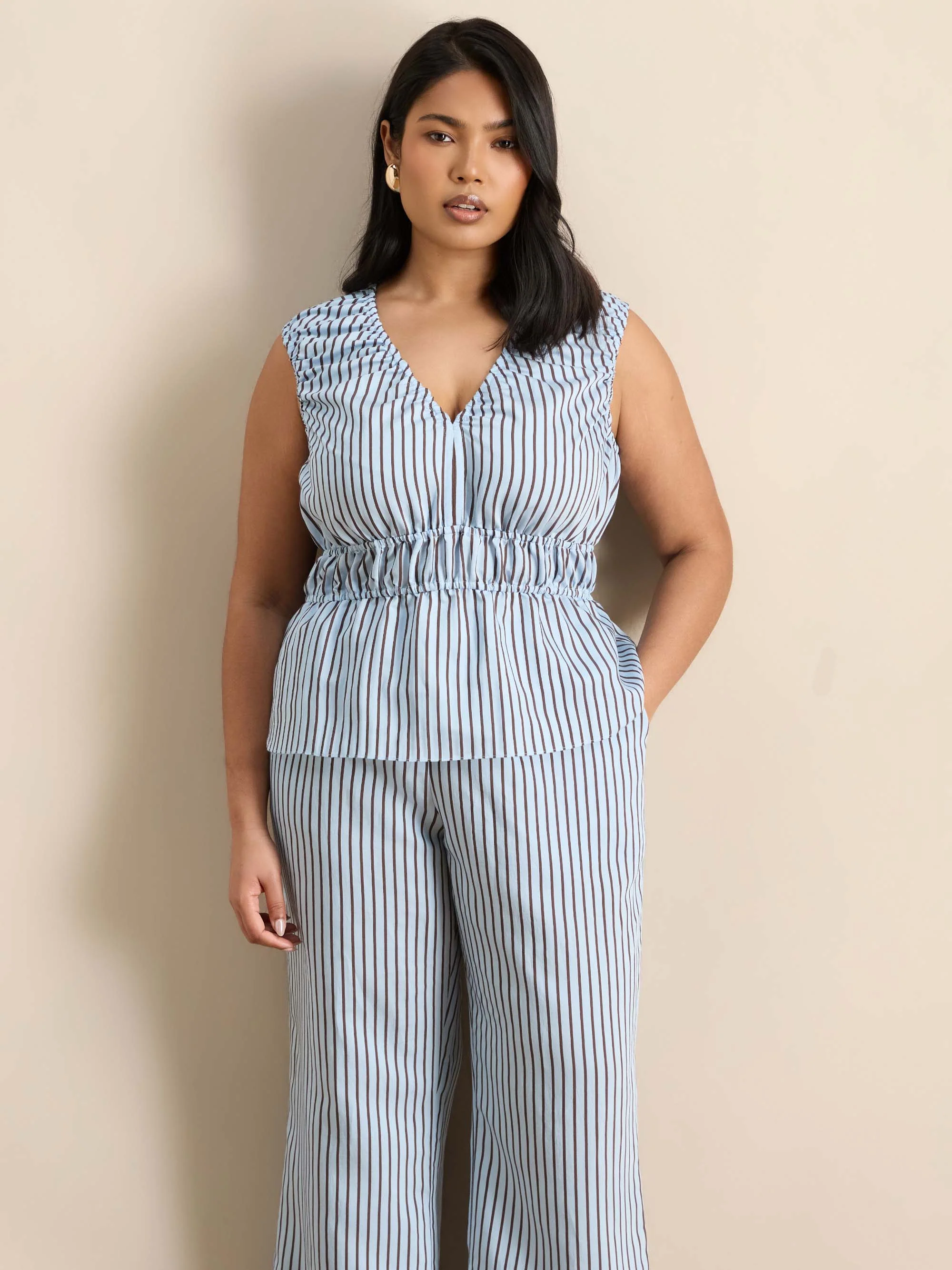 Blue And Chocolate Striped Wide Leg Trouser - Image 3