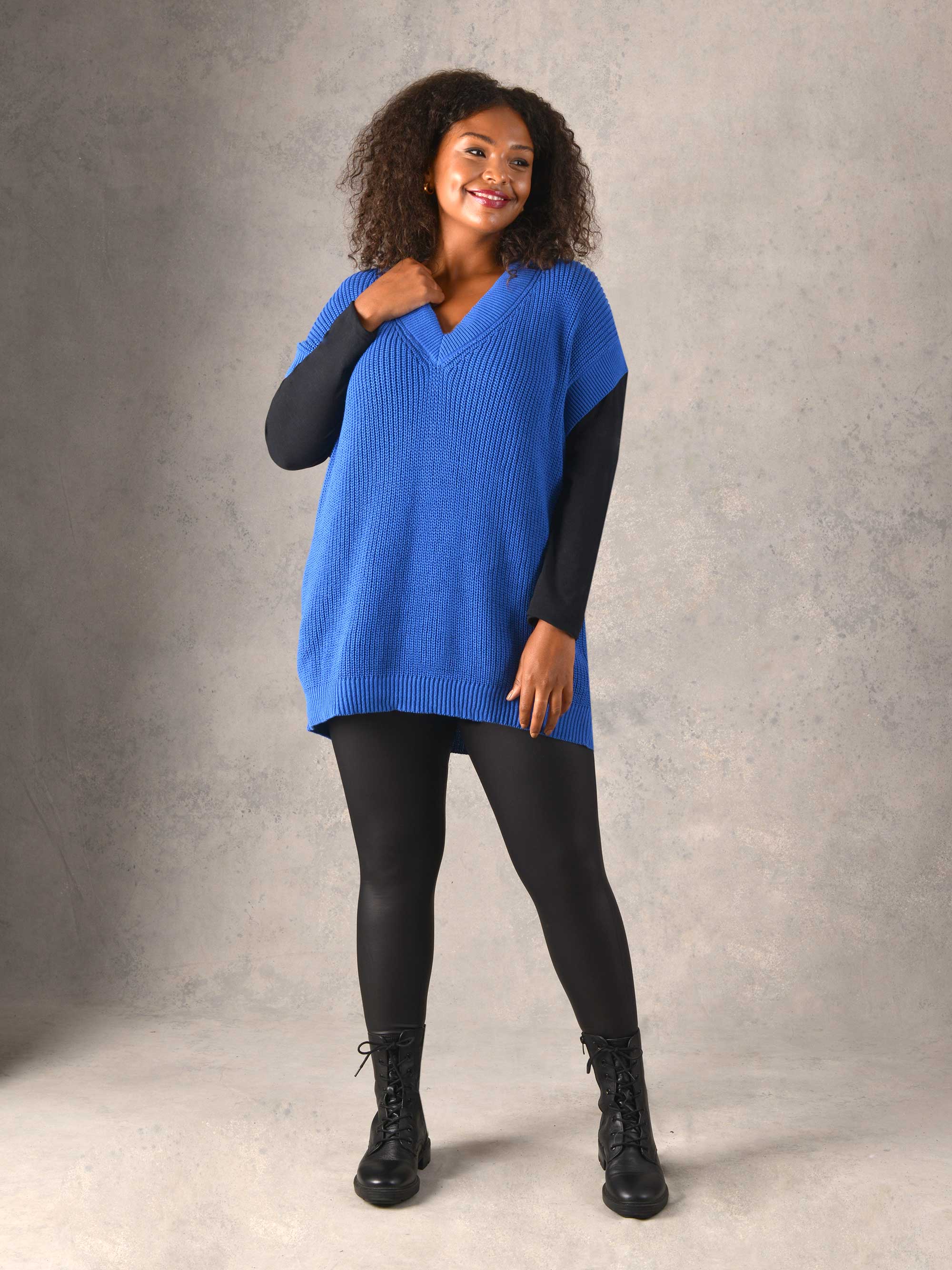 Cobalt Blue Cotton Rib Knitted Vest - Image 2