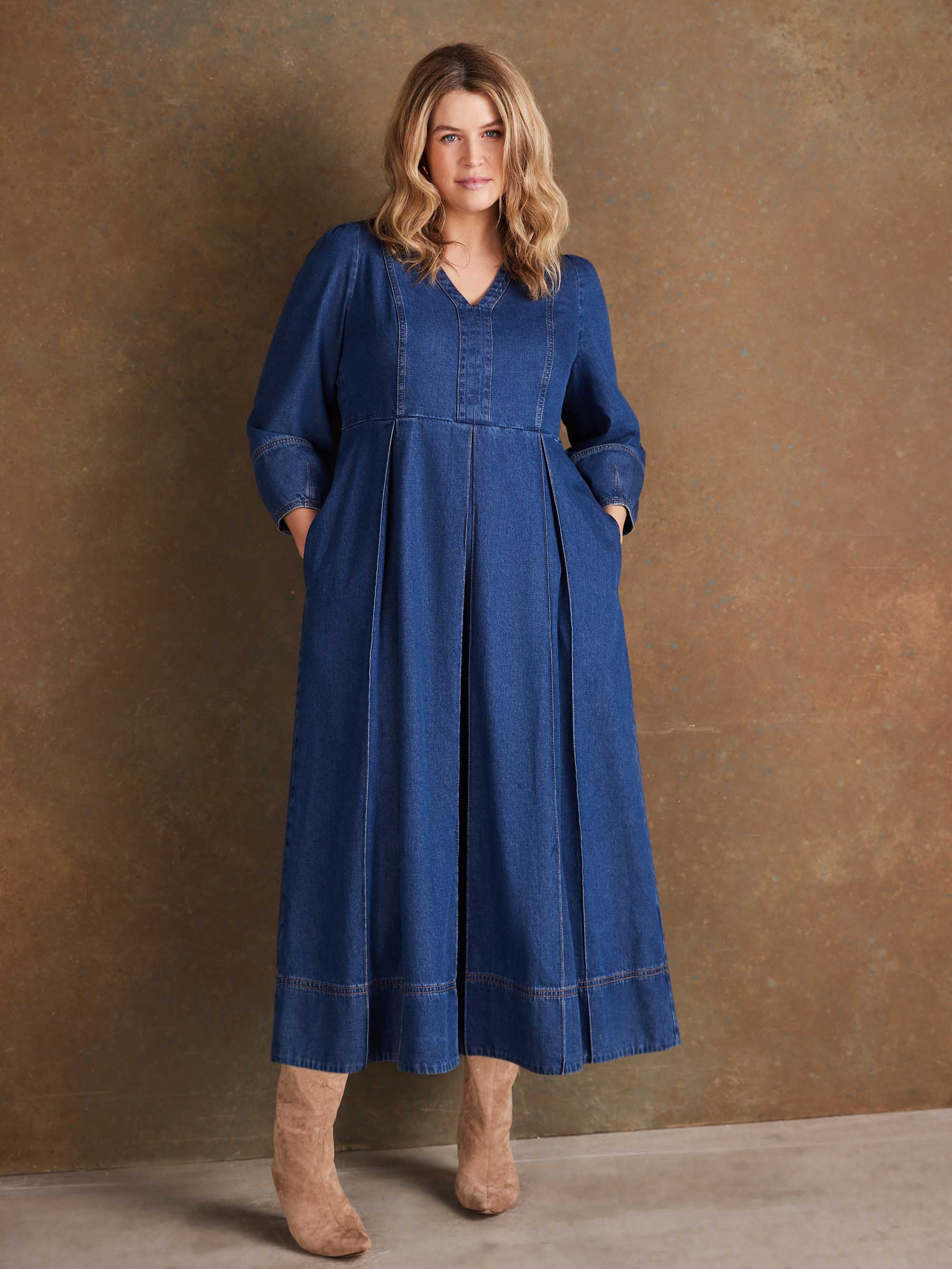 Blue Denim V Neck Dress