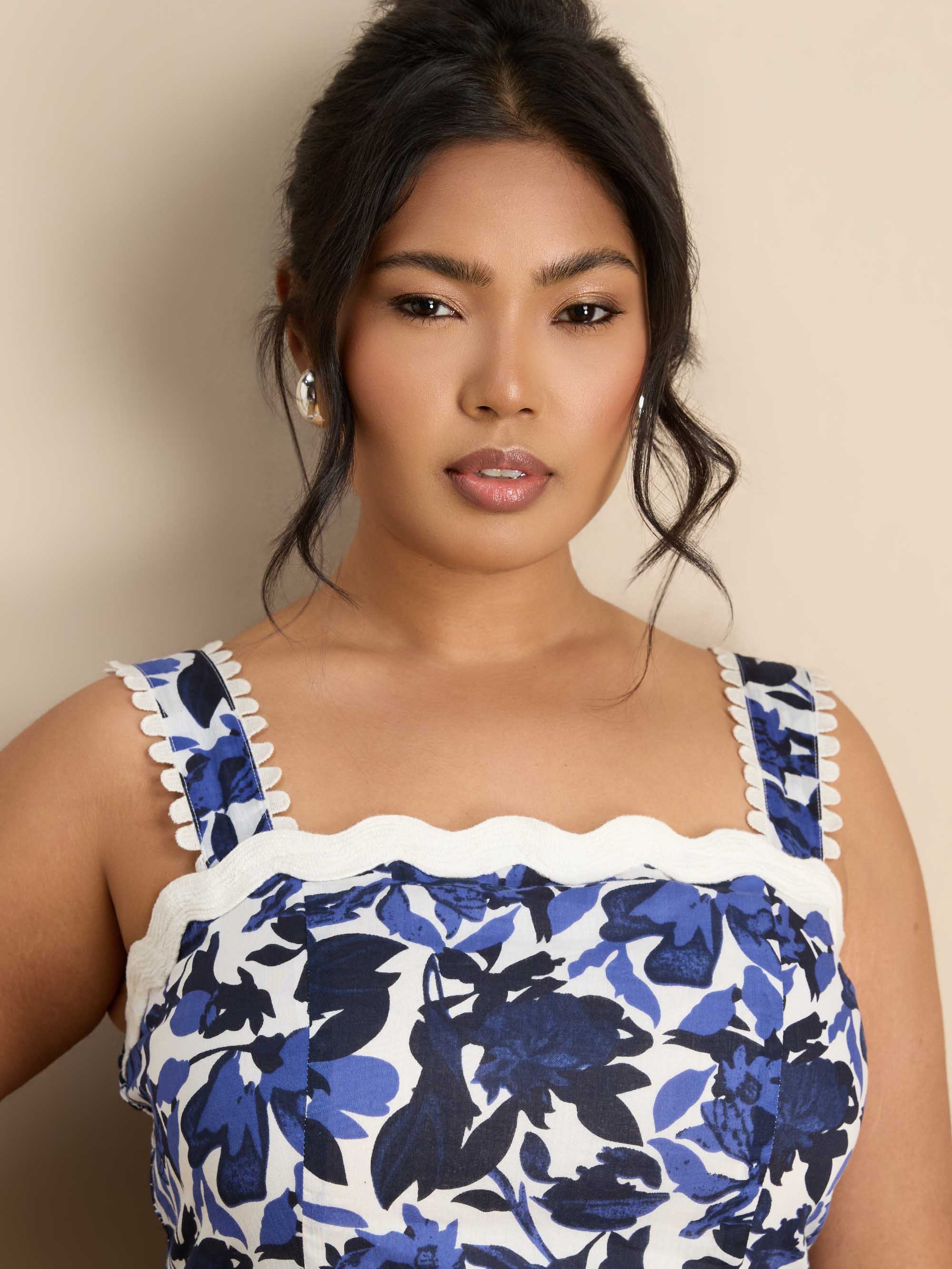 Blue Cotton Floral Print Tiered Maxi Dress - Image 2