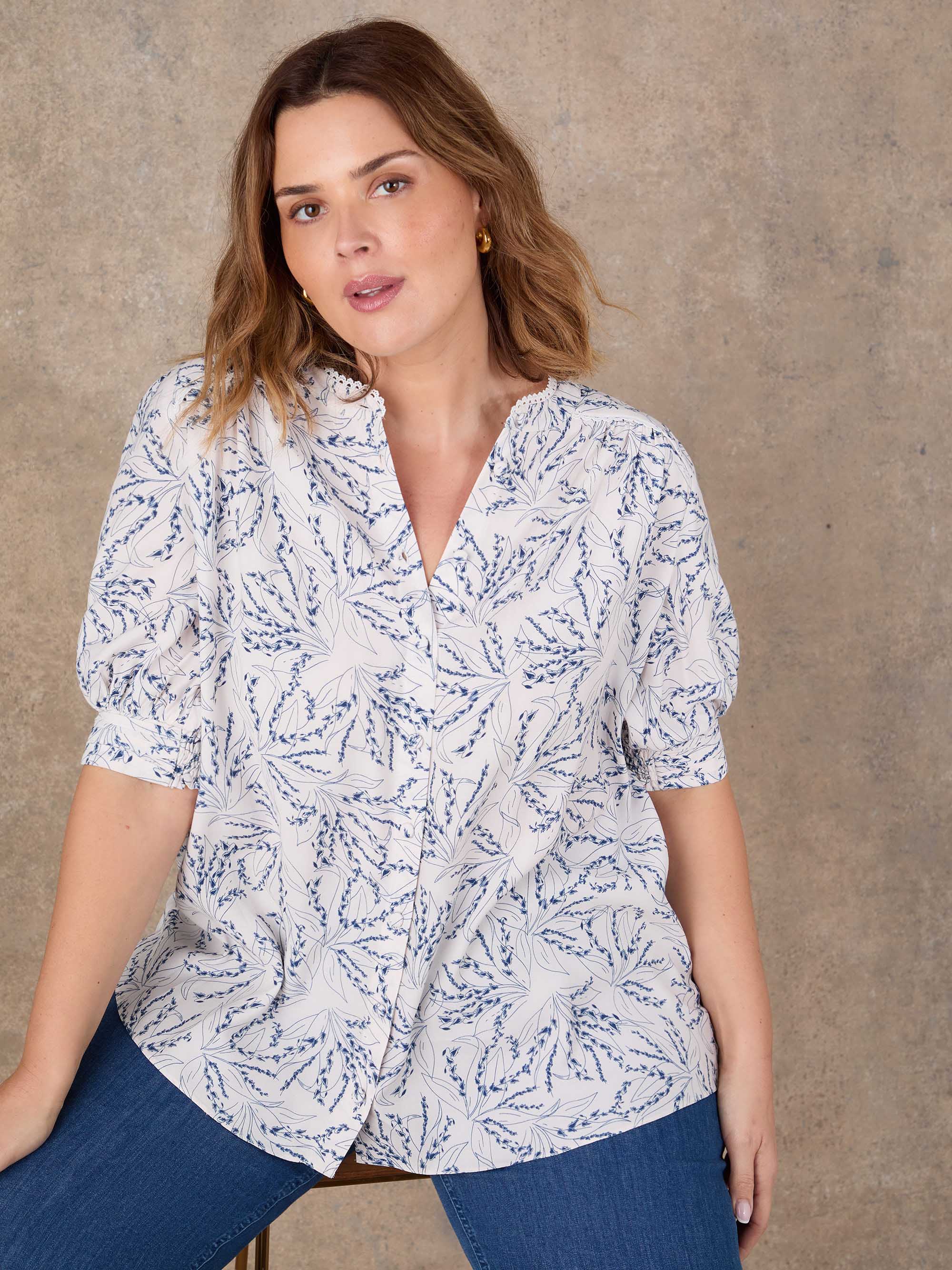 Blue Print Short Sleeve Top - Image 2