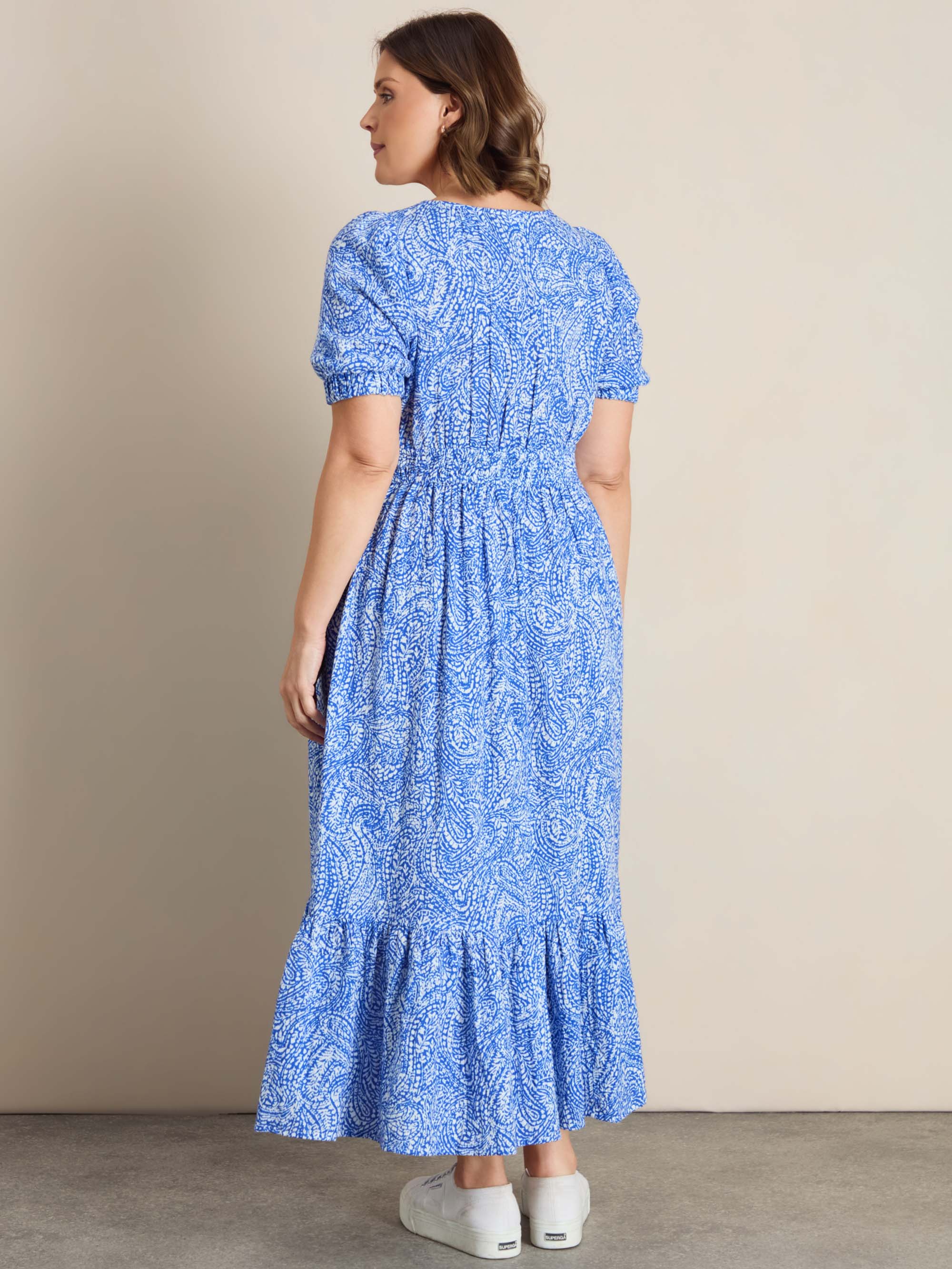 Blue Print Cheesecloth V Neck Maxi Dress - Image 6