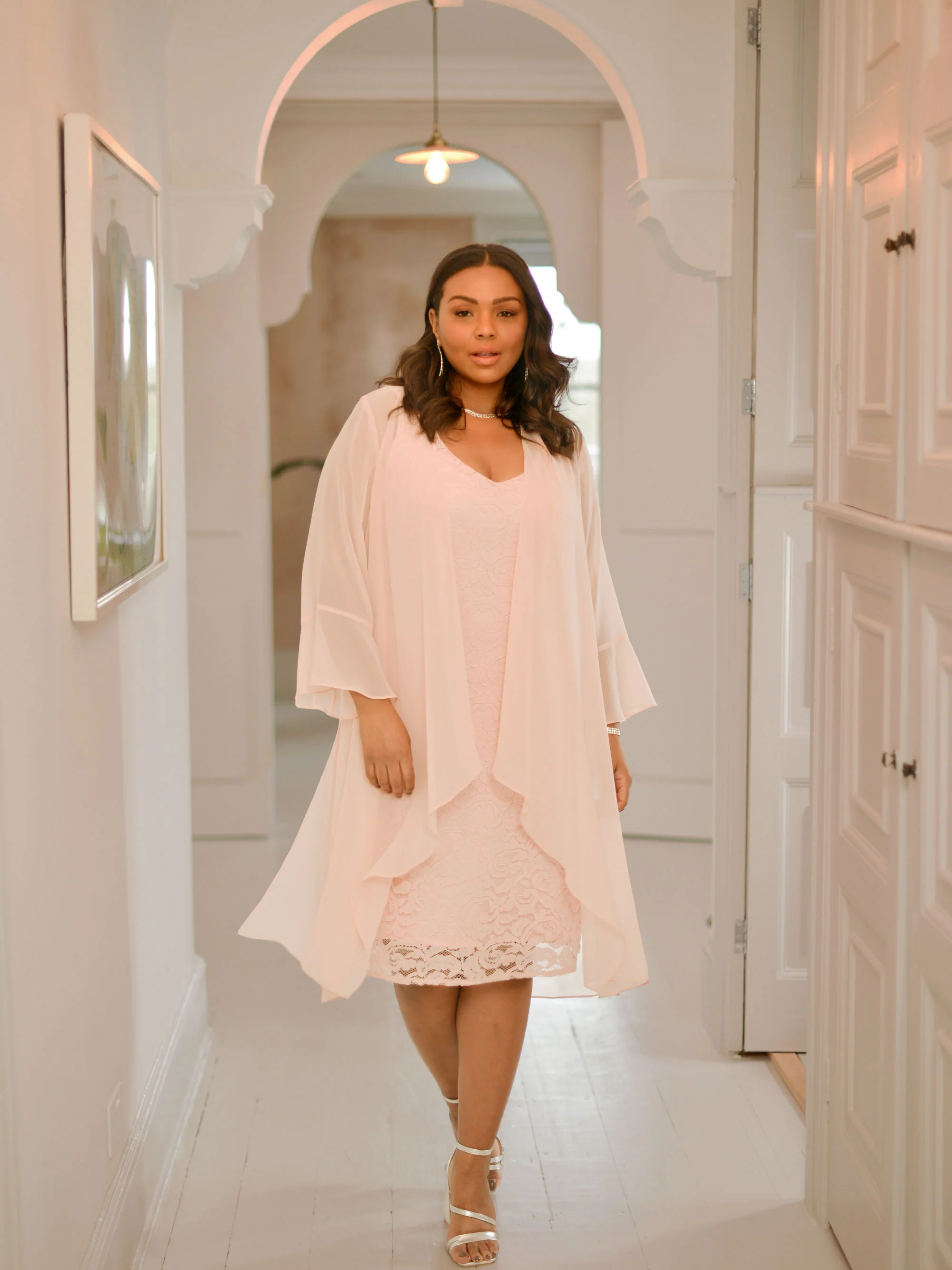 Blush Corded Lace Dress With Waterfall Jacket