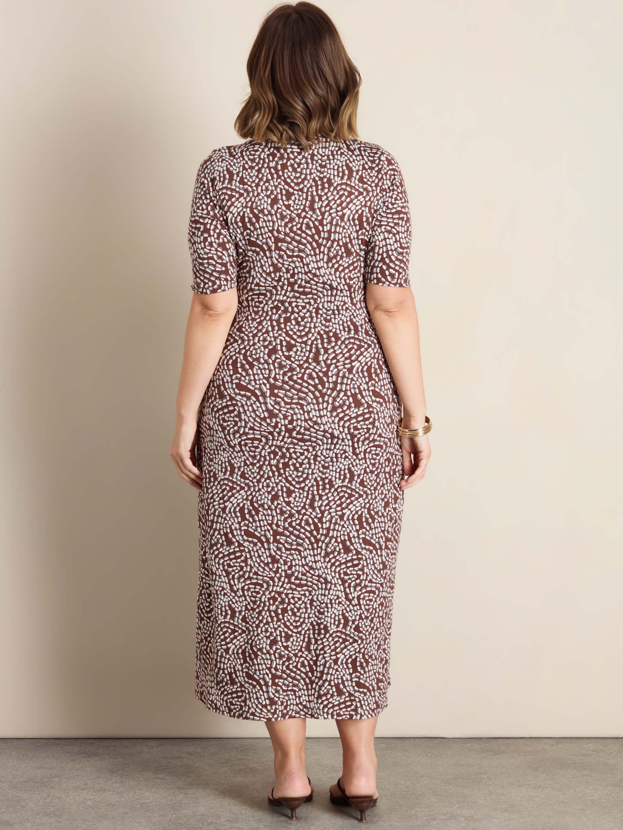 Brown Abstract Print Tie Side Jersey Midaxi Dress - Image 6