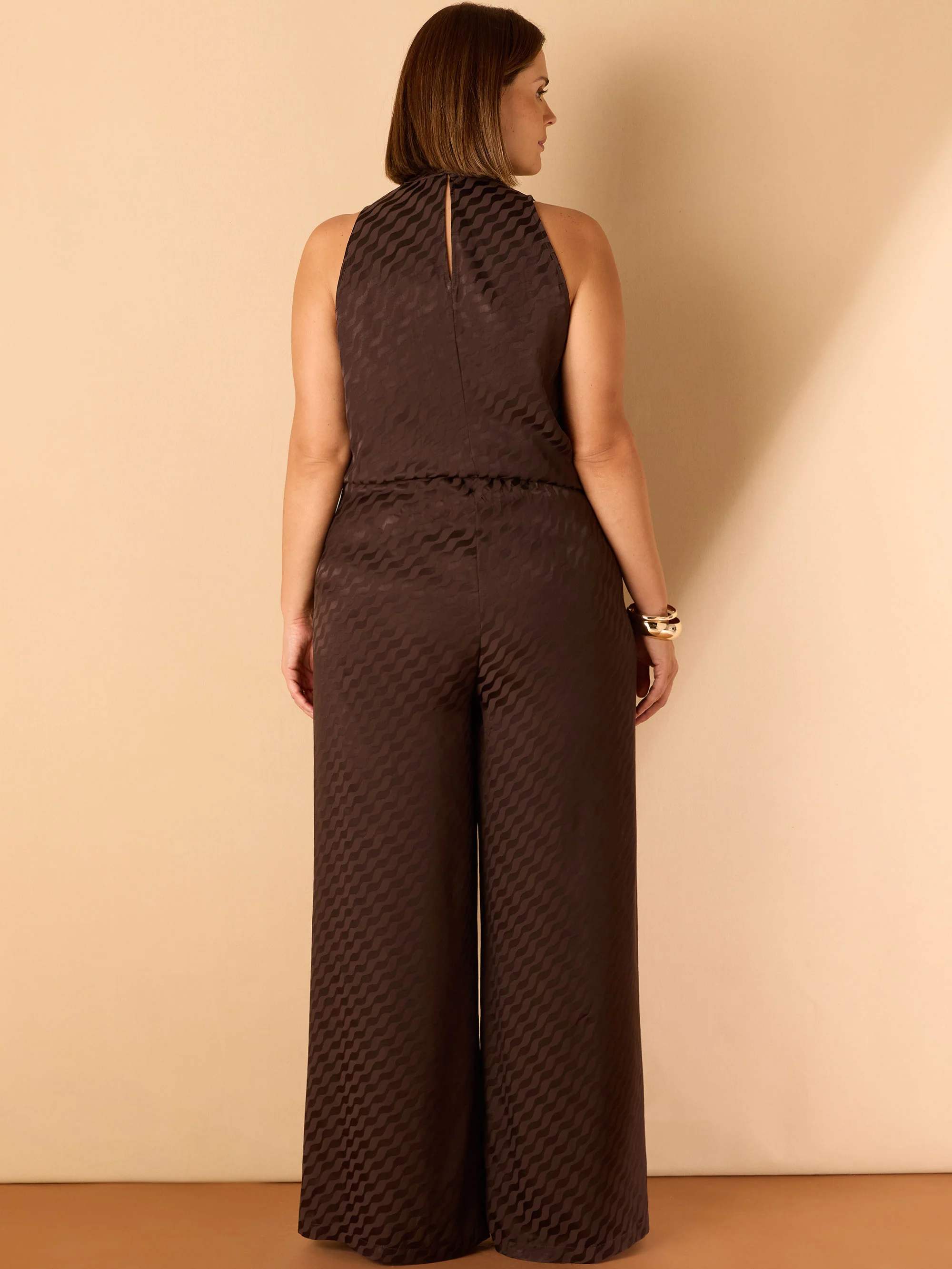 Brown Jacquard Wide Leg Trouser - Image 4
