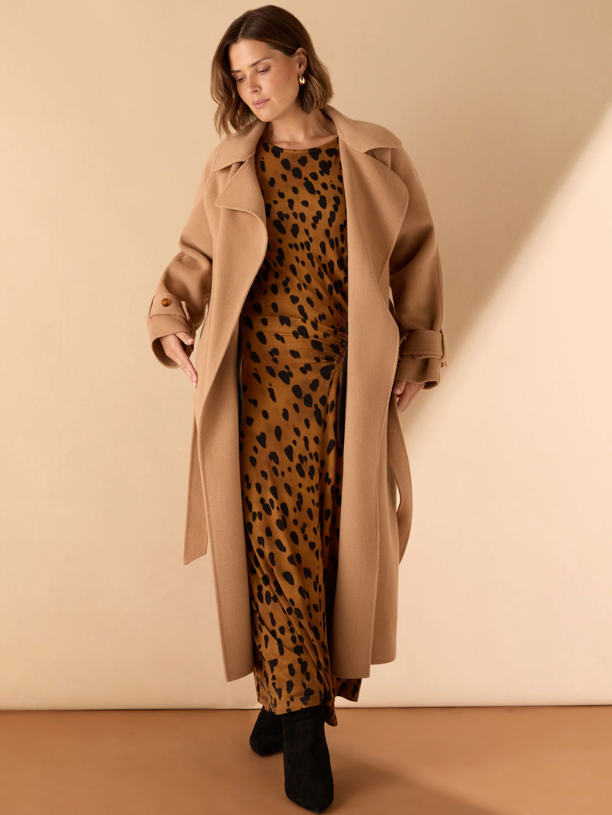Camel Wool Blend Belted Coat - Image 6