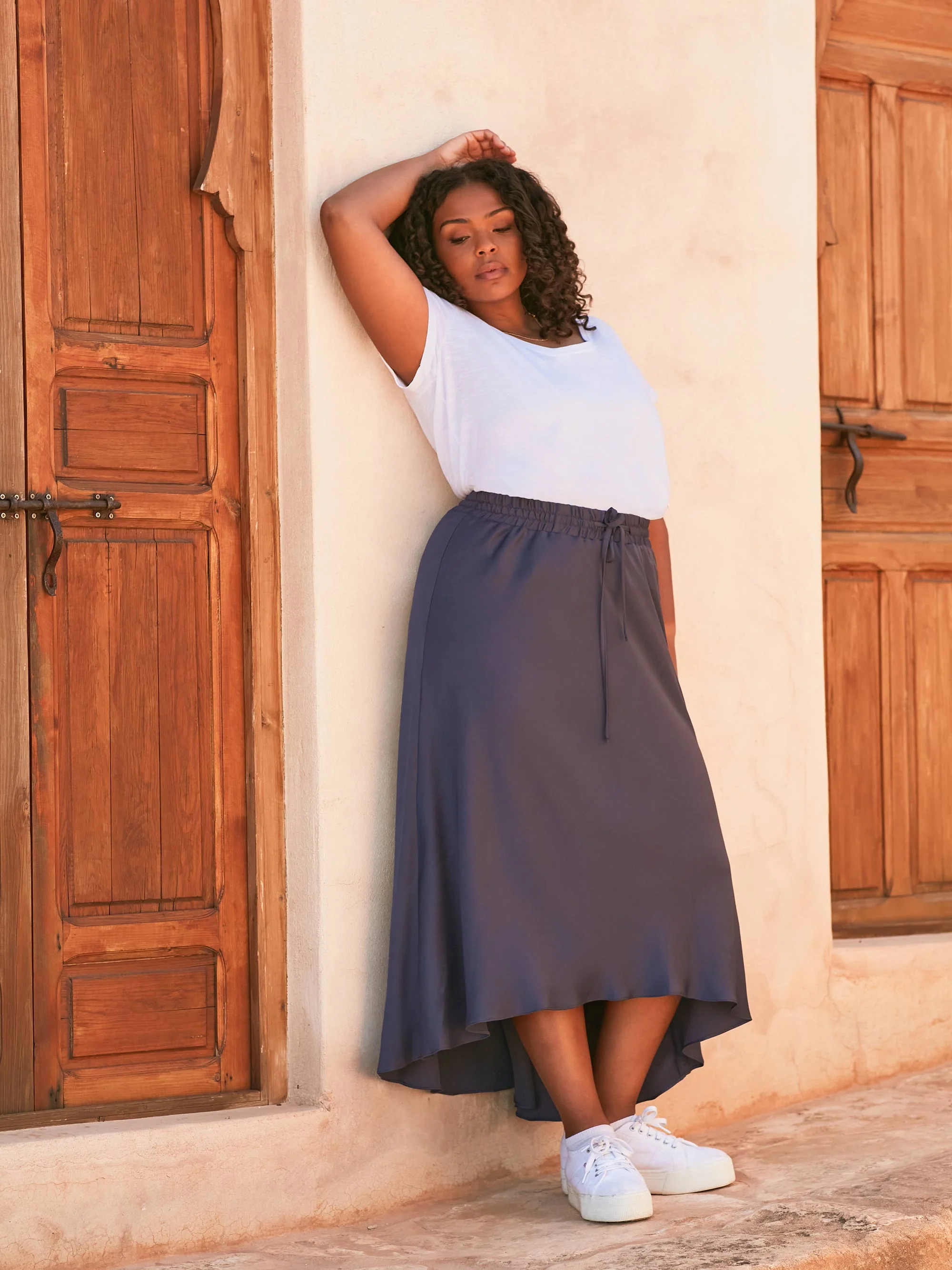 Charcoal Satin High Low Skirt - Image 2