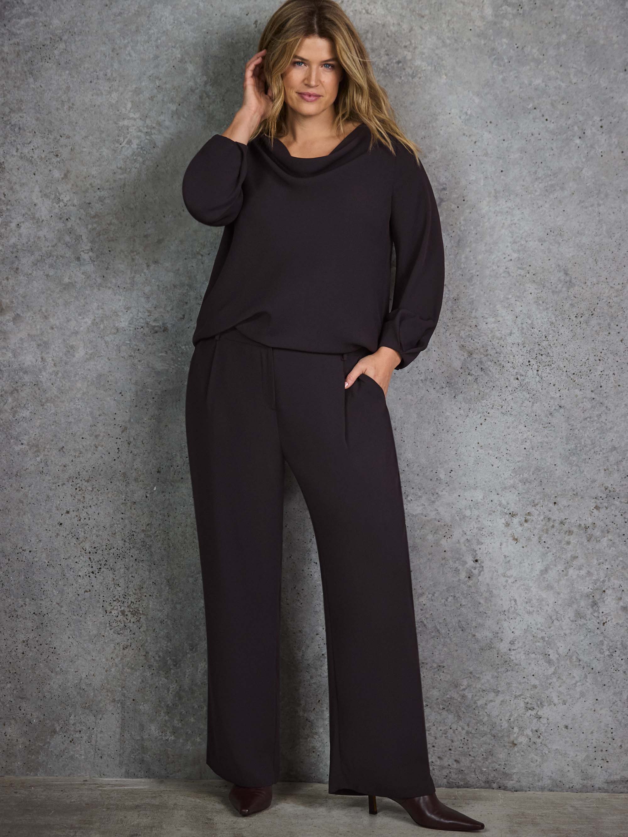 Chocolate Brown Button Detail Wide Leg Trouser