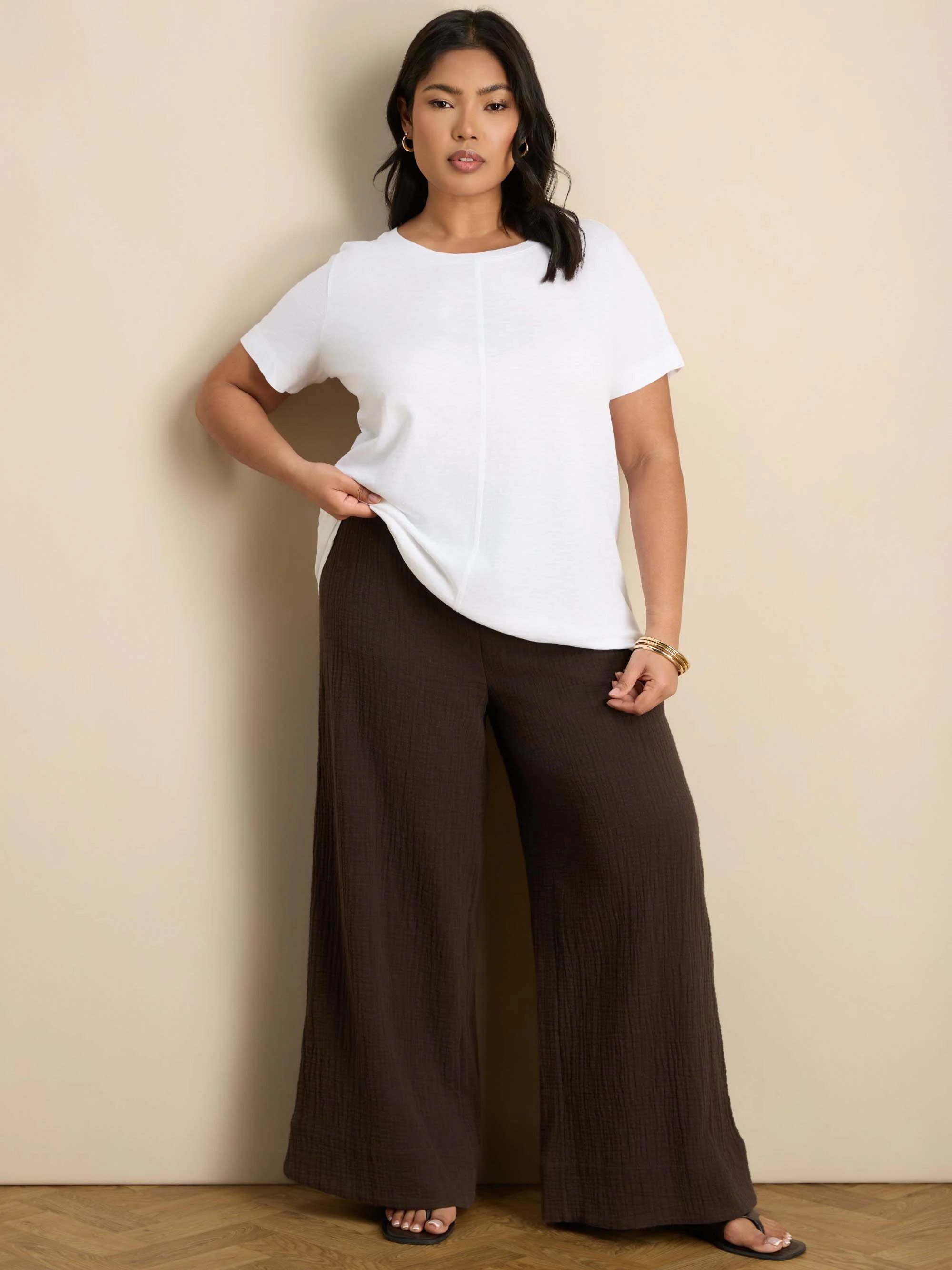 Chocolate Cheesecloth Wide Leg Trouser - Image 2