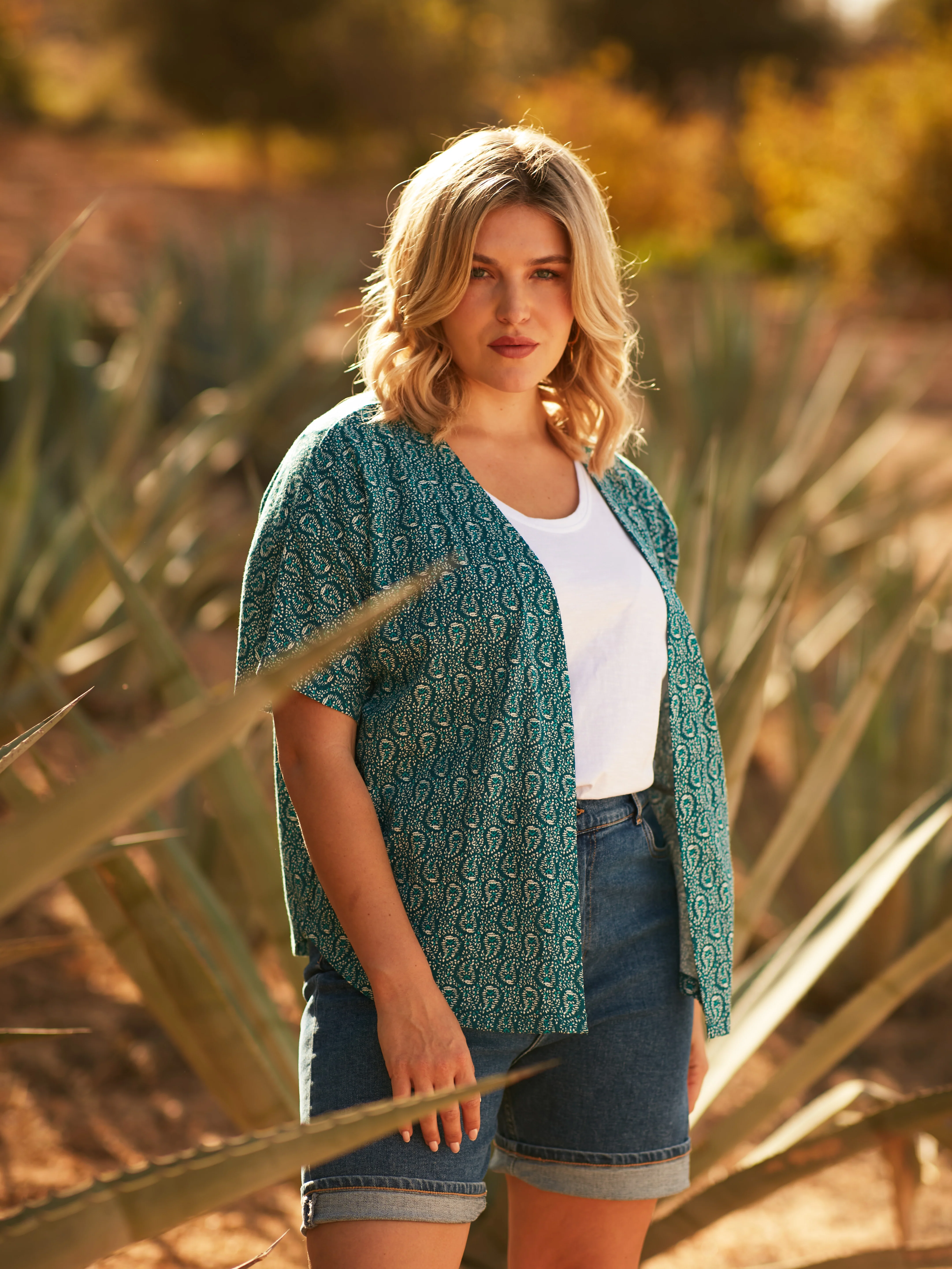 Green Paisley Print Jersey Kimono