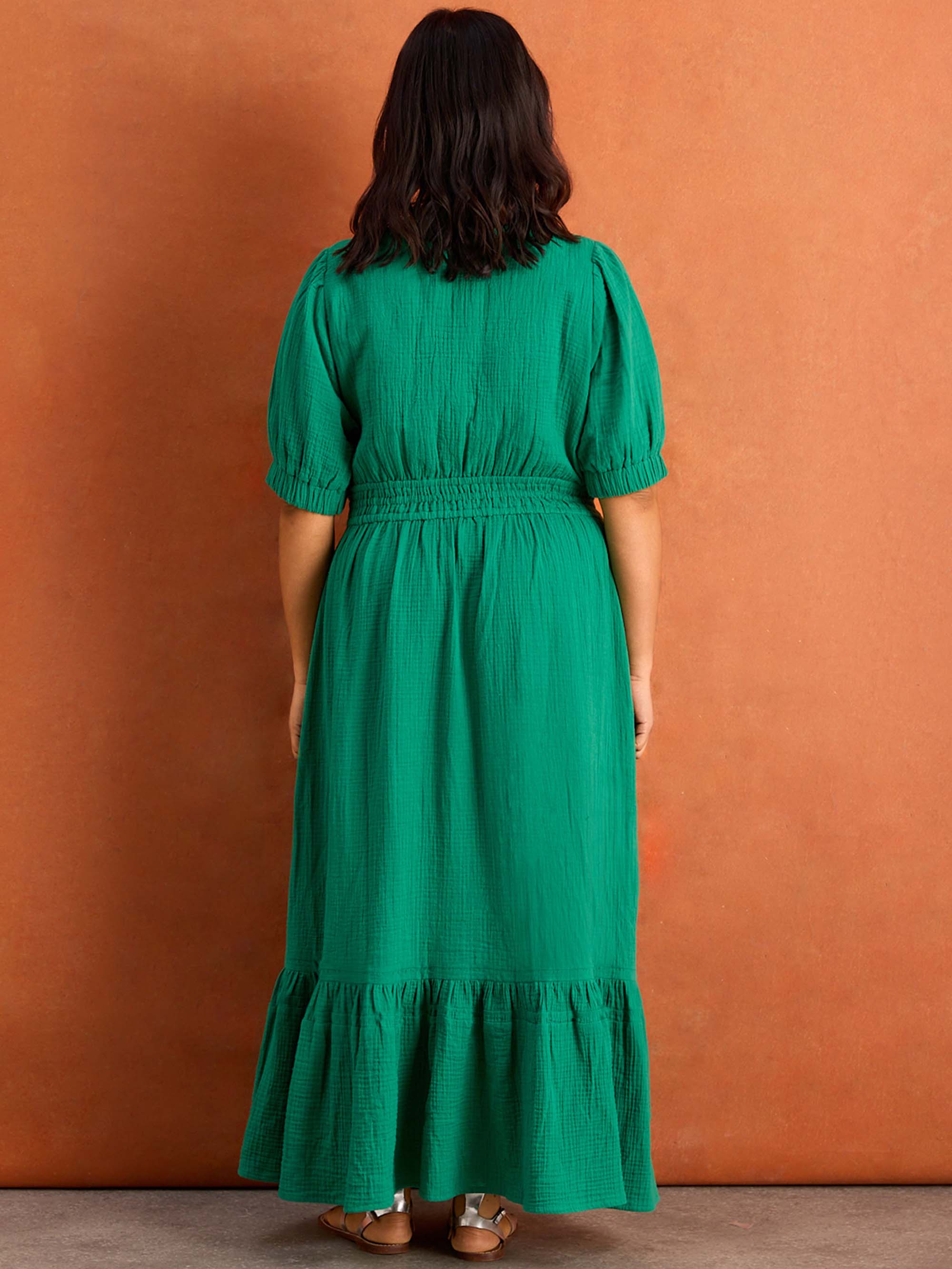 Green Cheesecloth V Neck Maxi Dress - Image 4