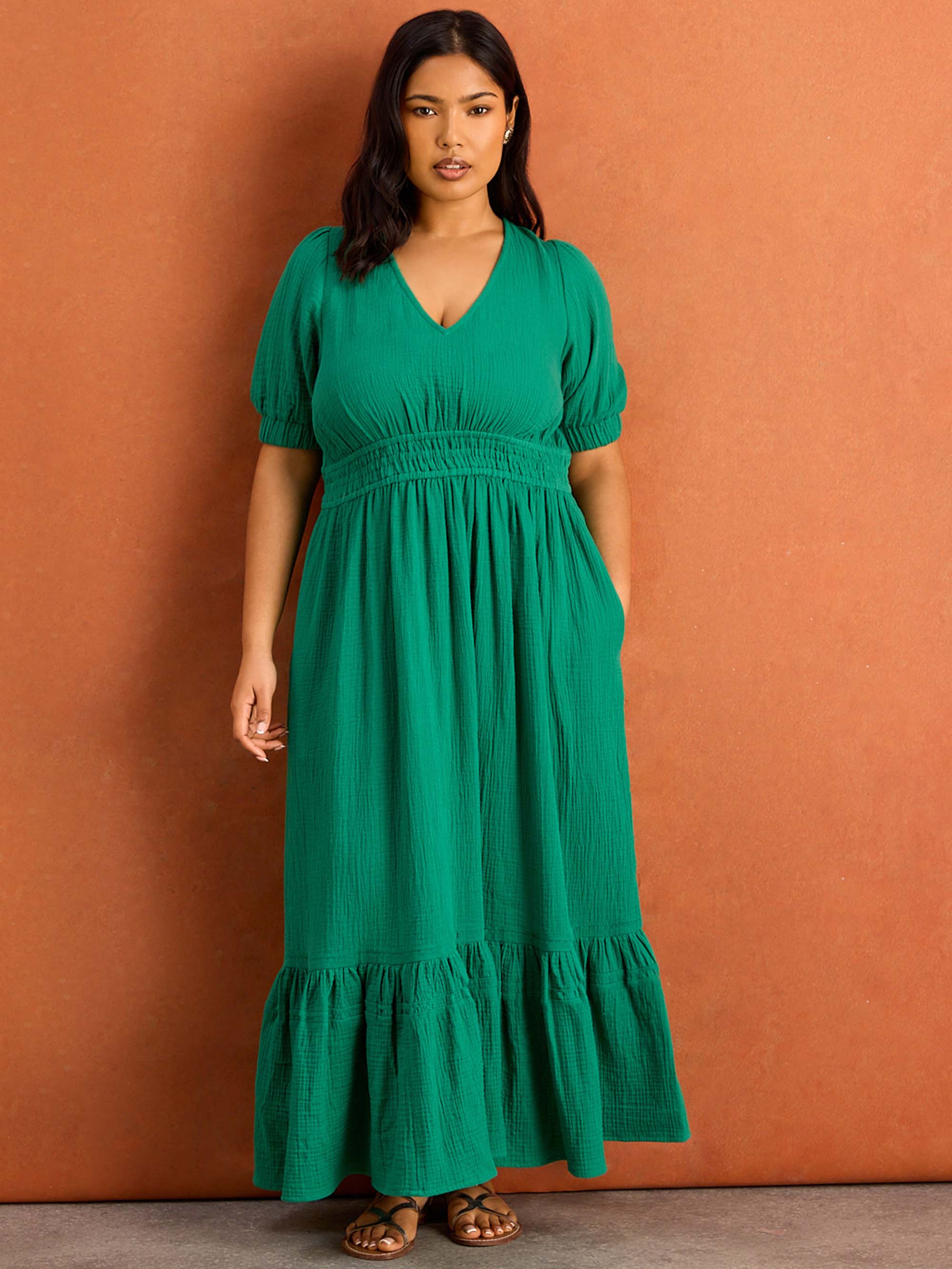 Green Cheesecloth V Neck Maxi Dress - Image 5
