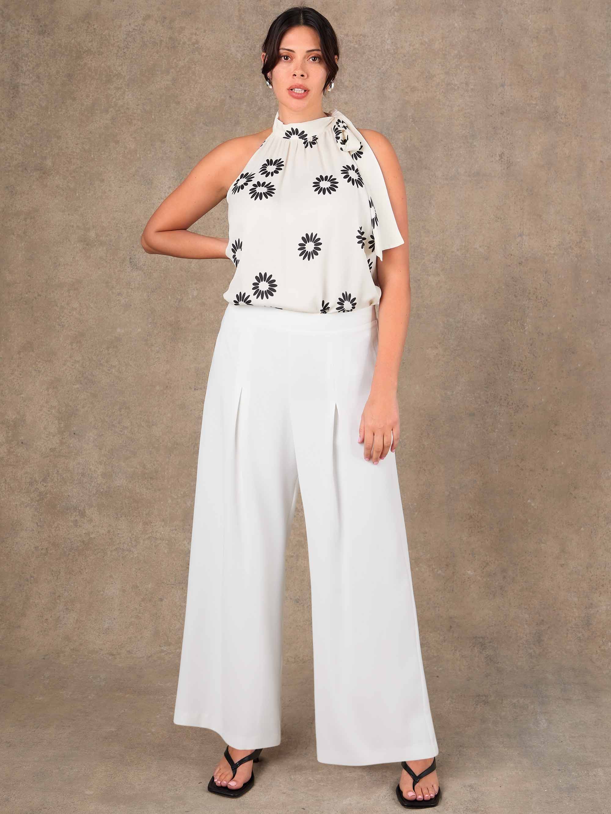 Ivory Pleat Front Straight Leg Tailored Trouser