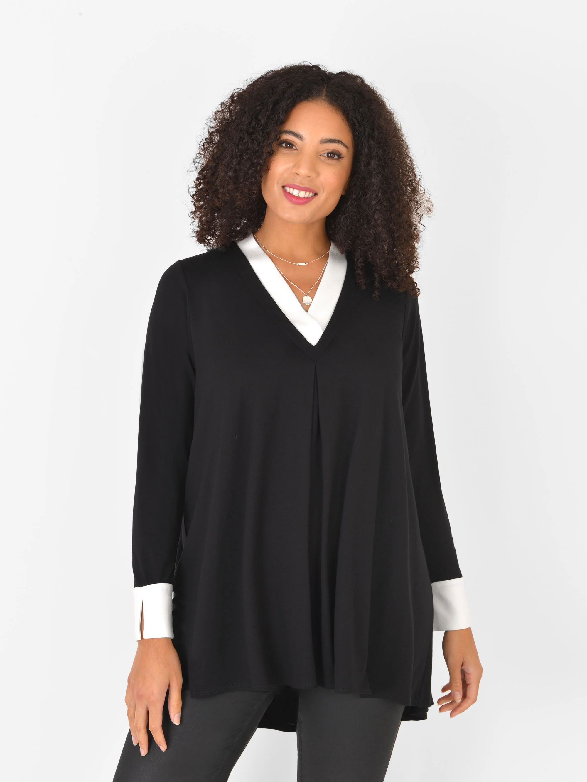 Mono Colour Block V Neck Tunic