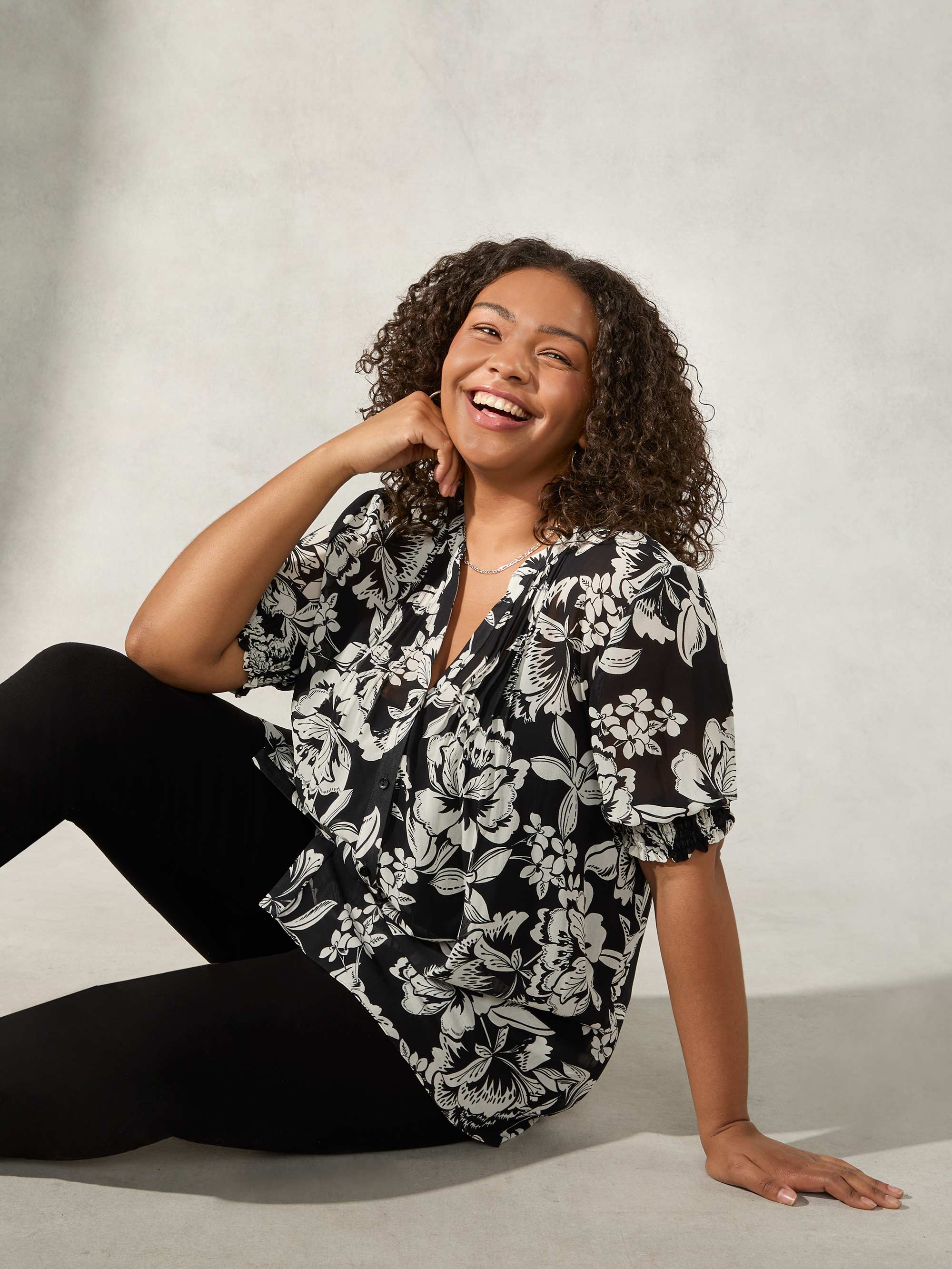Mono Floral Pintuck Blouse