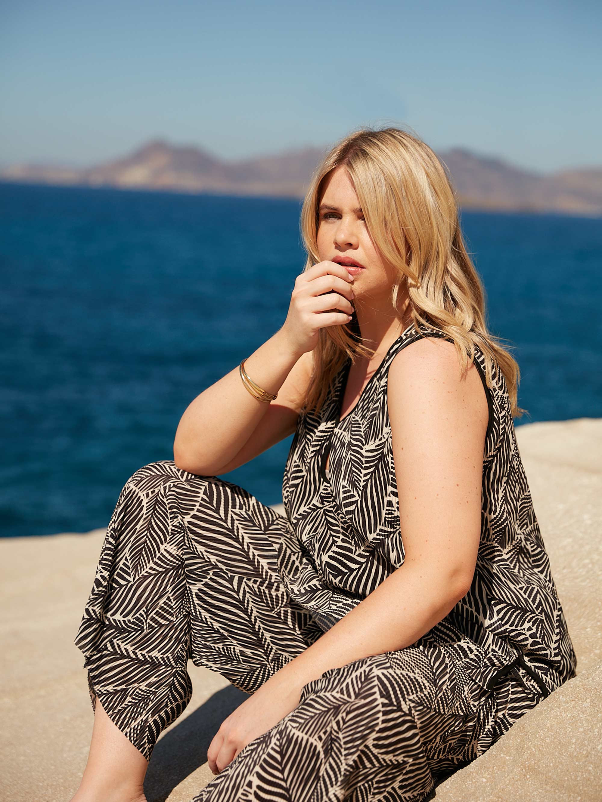 Mono Leaf Print Plisse Trousers - Image 2