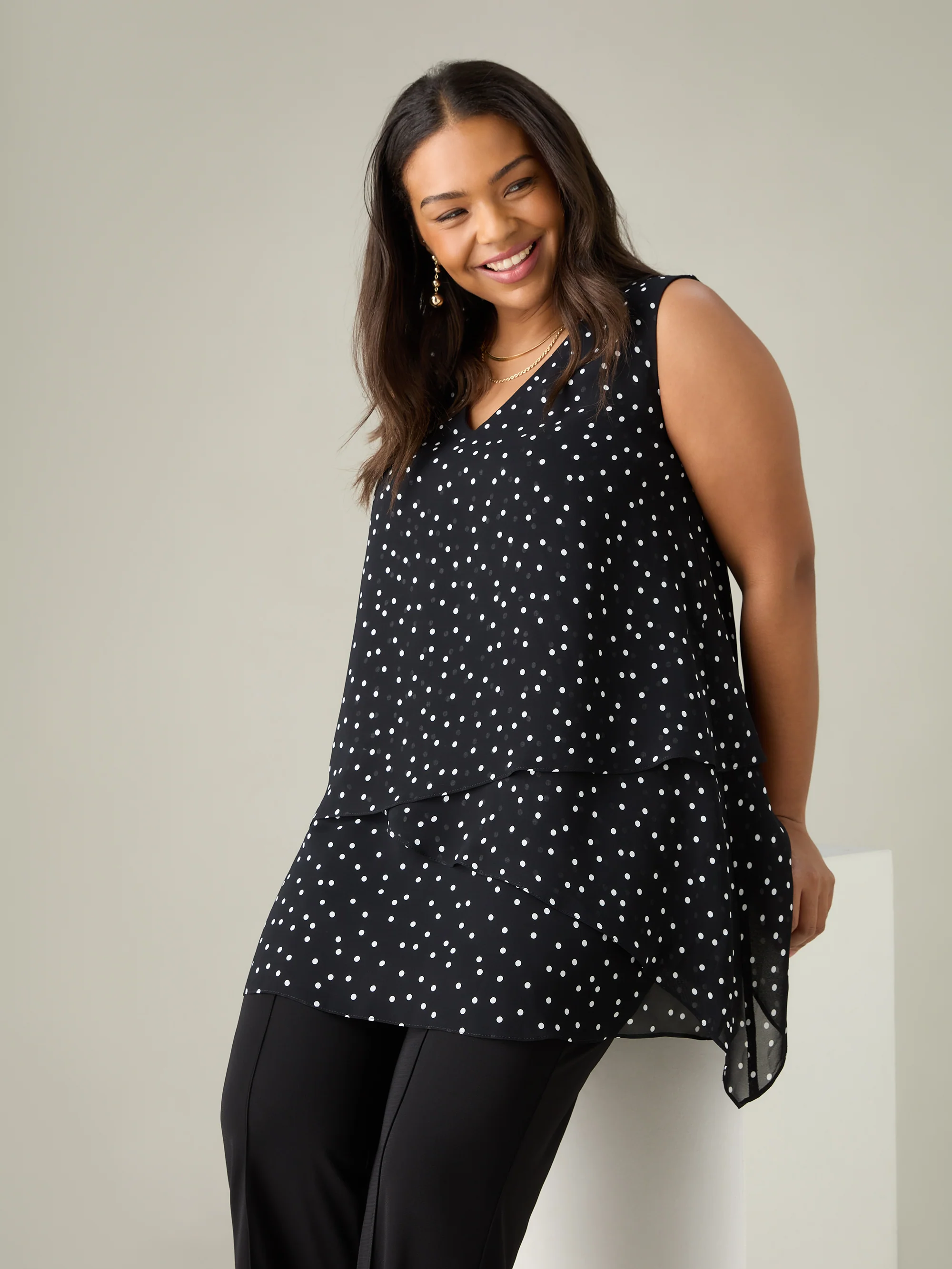 Mono Spot Print Layered Tunic