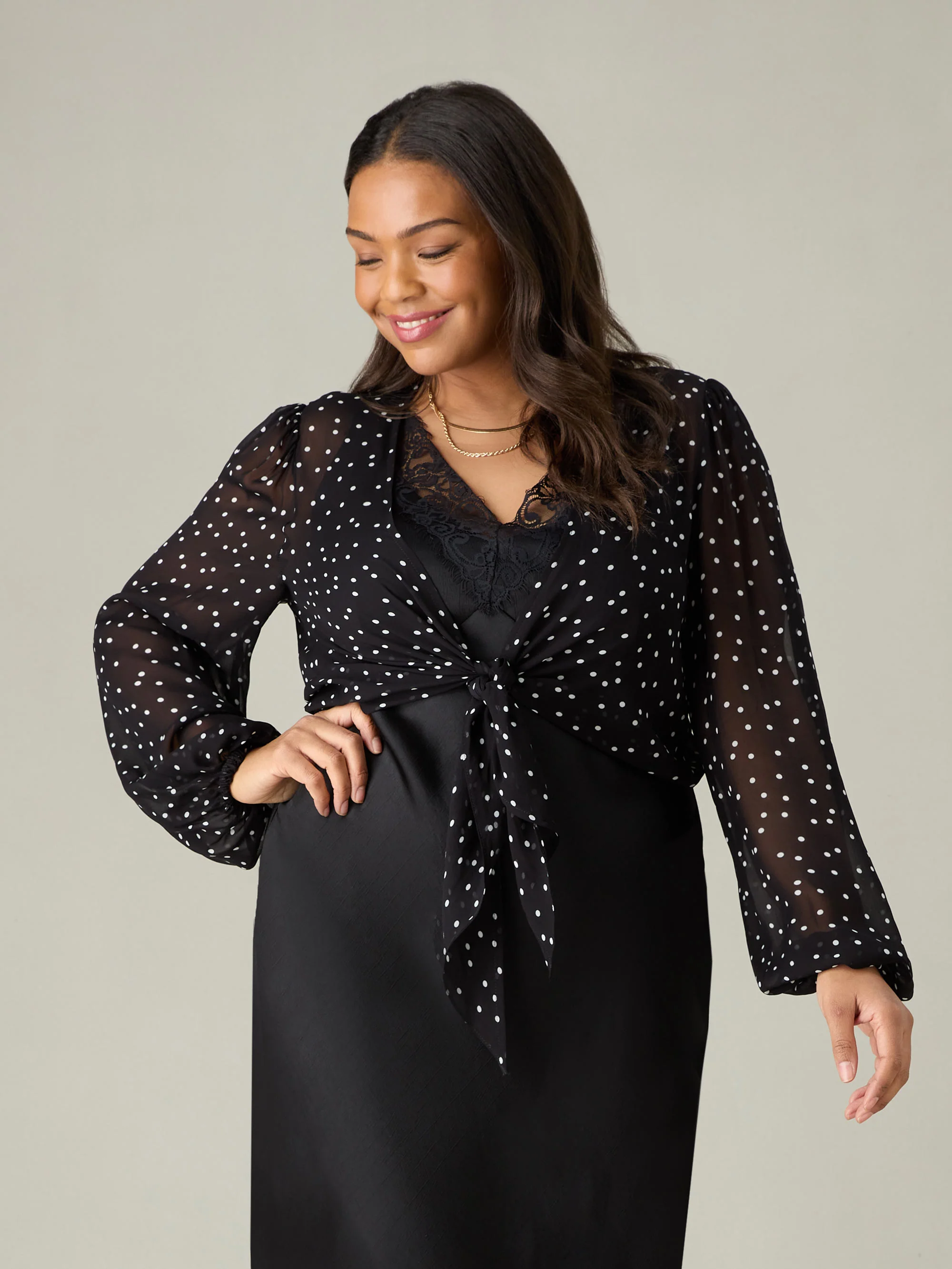 Mono Spot Print Tie Front Cover Up