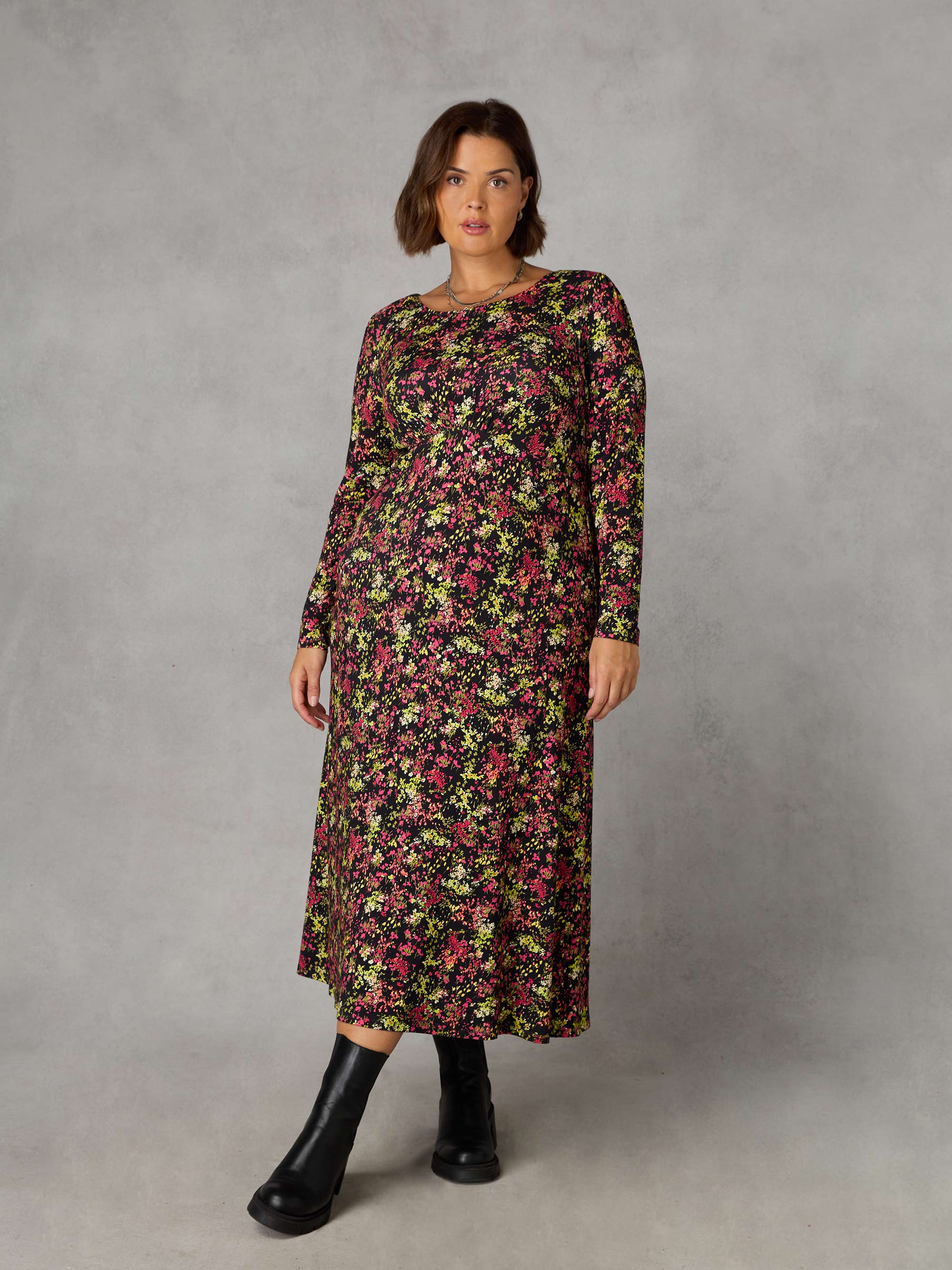 Multi Ditsy Empire Seam Midi Dress