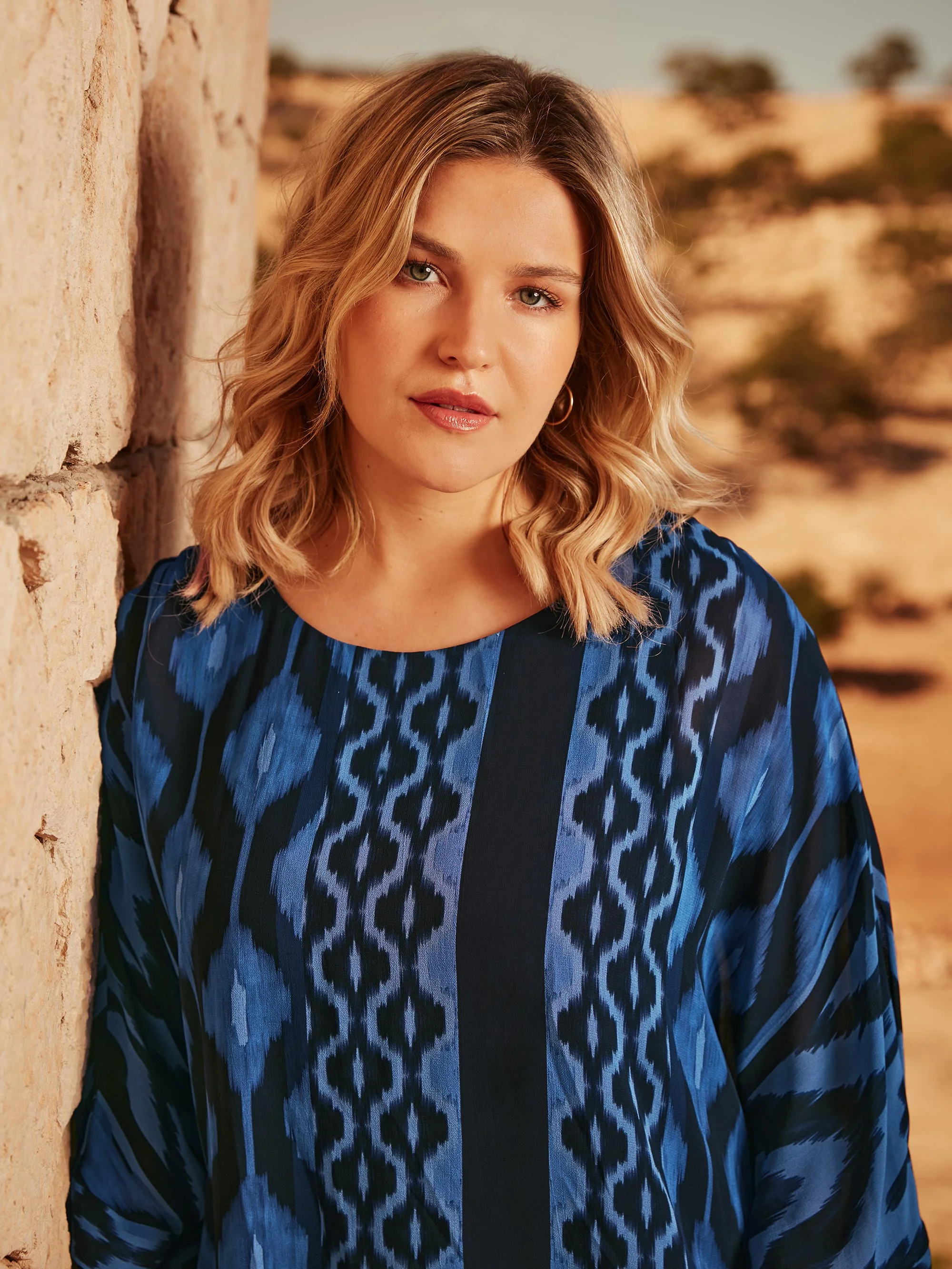 Navy Ikat Print Layered Top