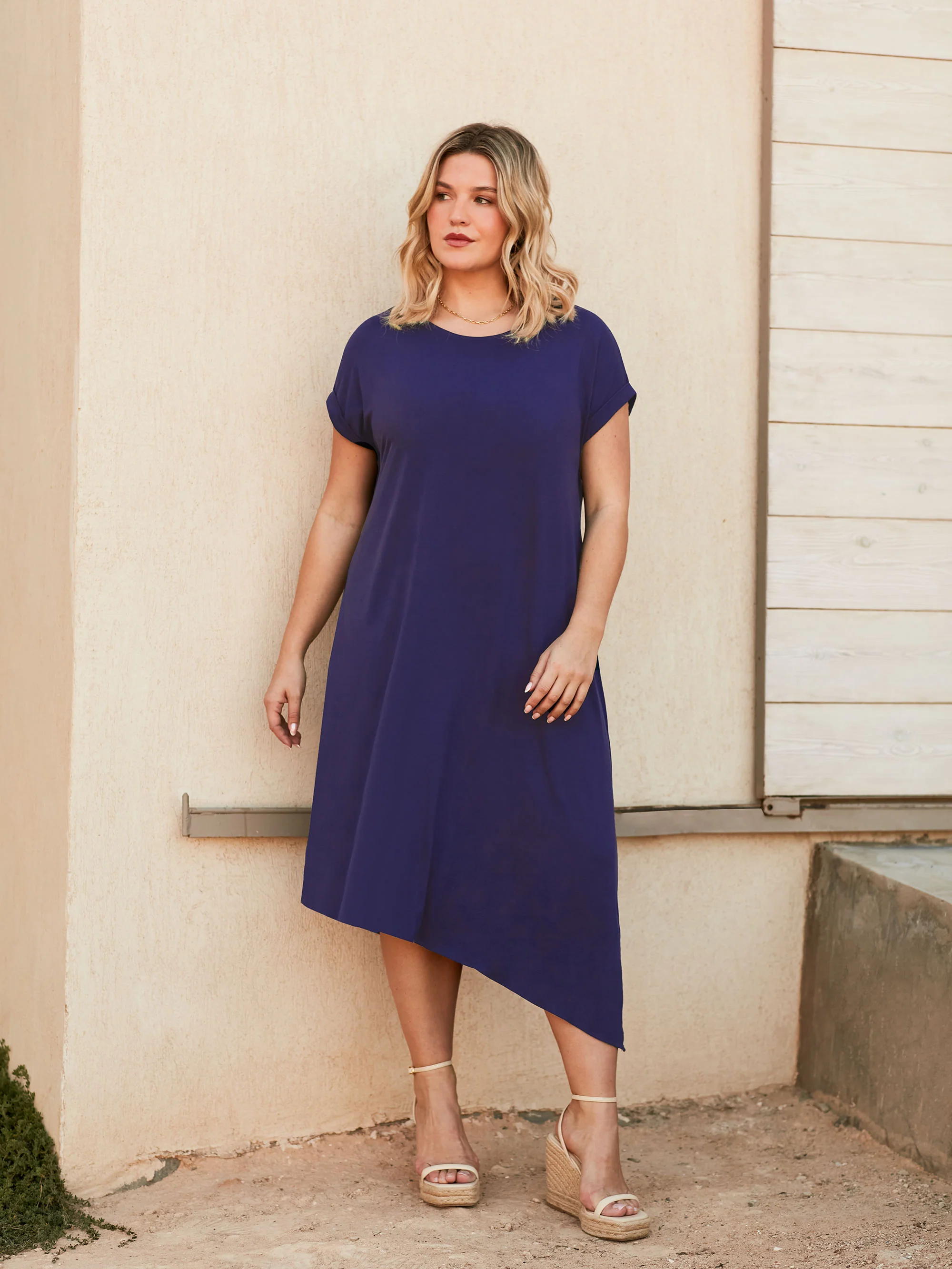Navy Jersey Asymmetric Dress