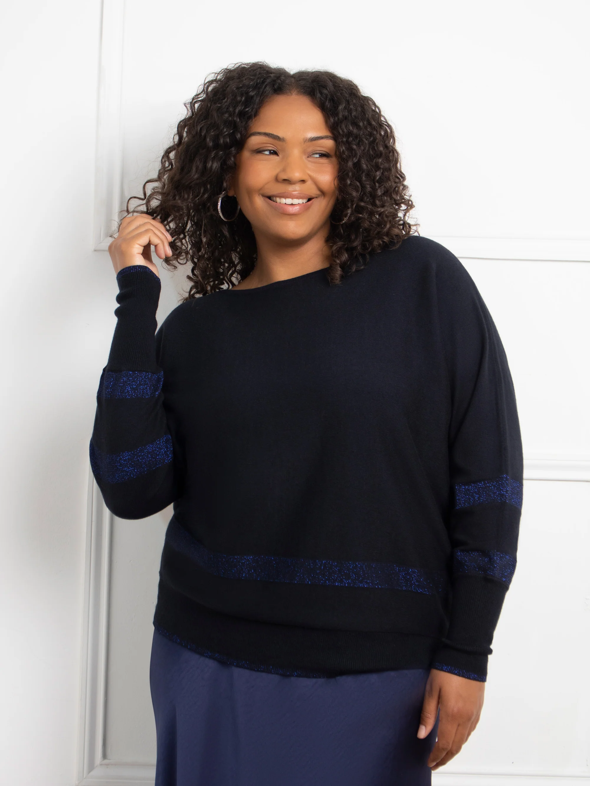 Navy Metallic Stripe Jumper - Image 2