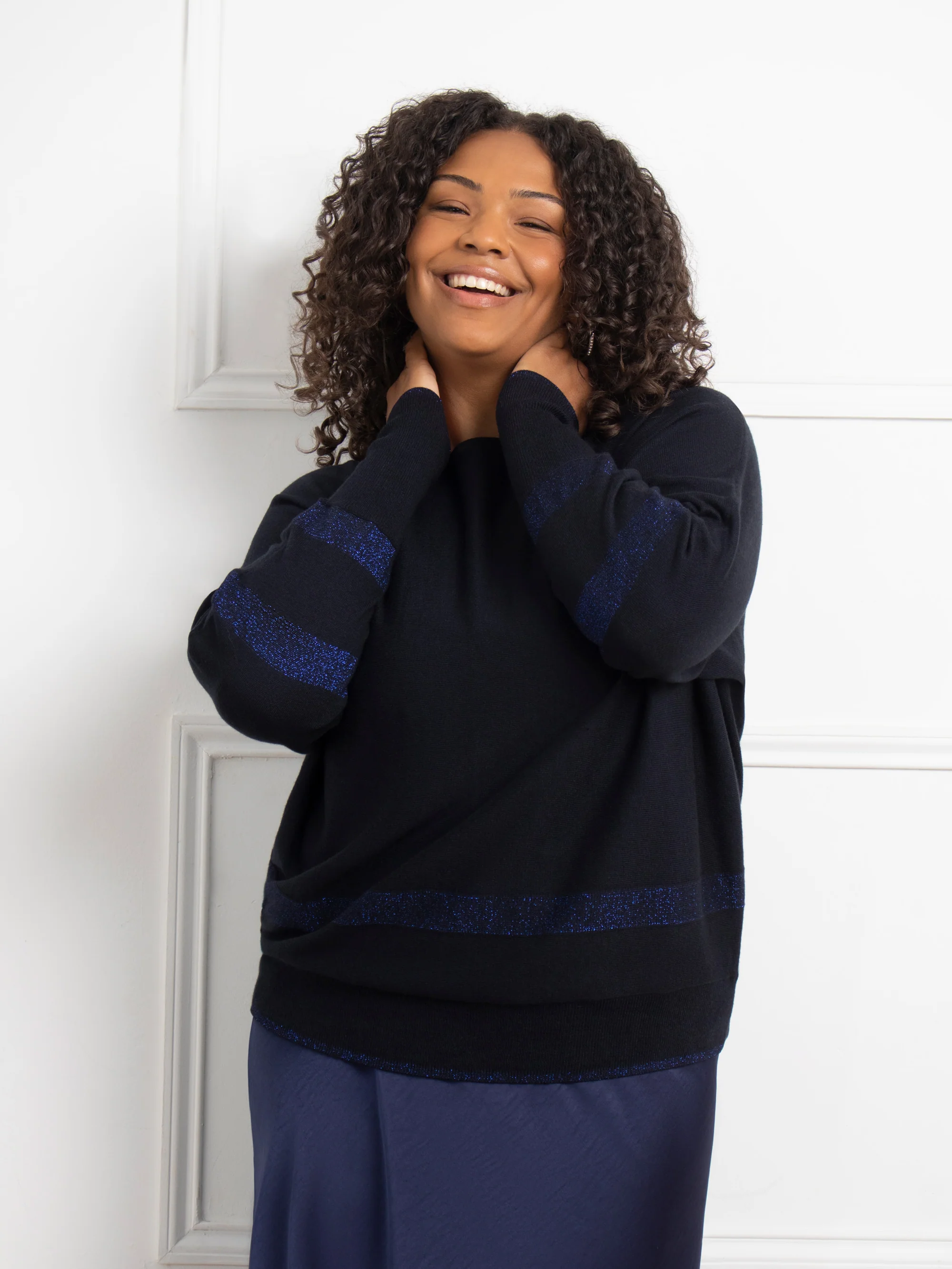 Navy Metallic Stripe Jumper - Image 3