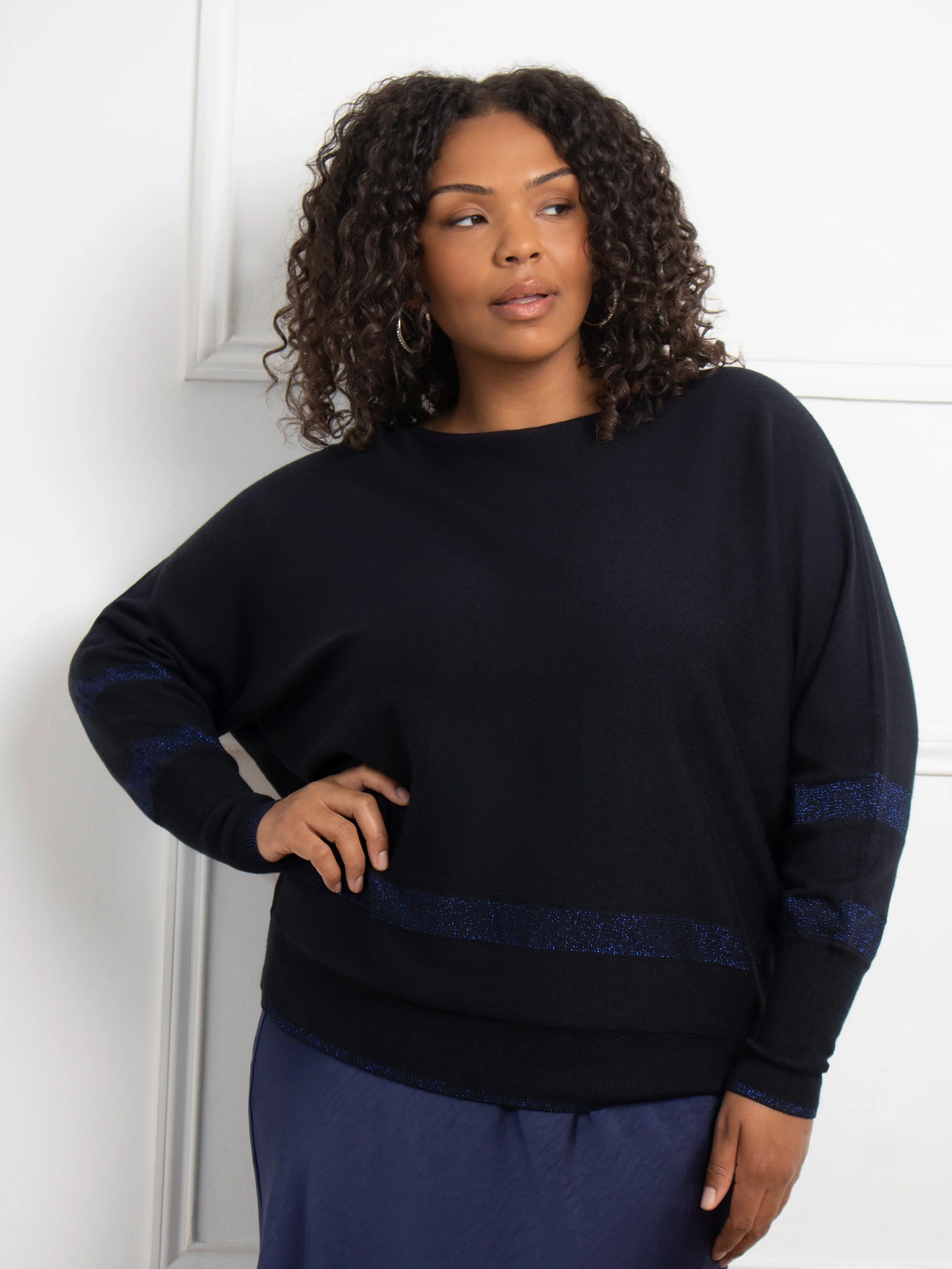 Navy Metallic Stripe Jumper - Image 6