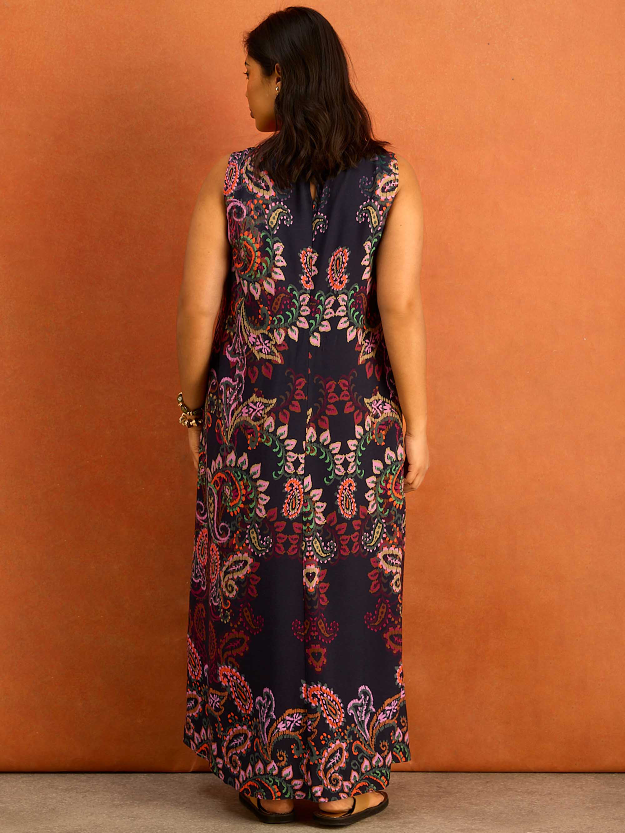 Navy Paisley Placement Print Maxi Dress - Image 6