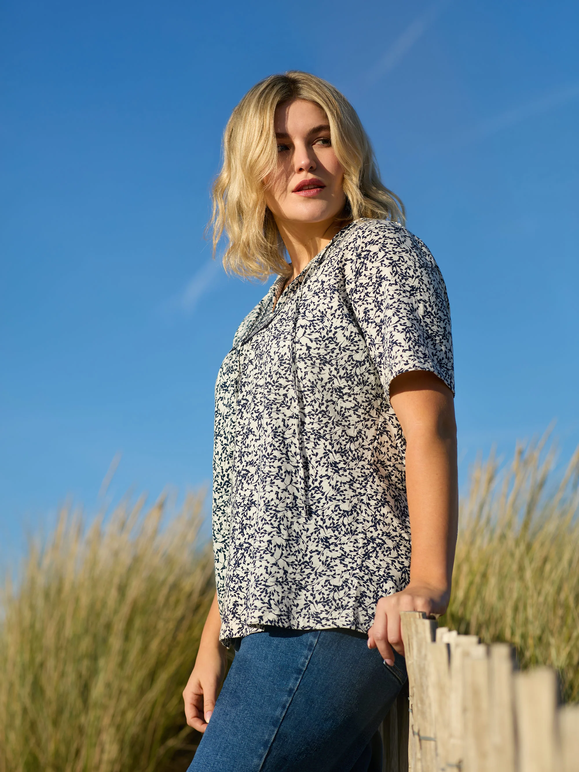 Navy Print Cotton Slub Bib Tunic - Image 4