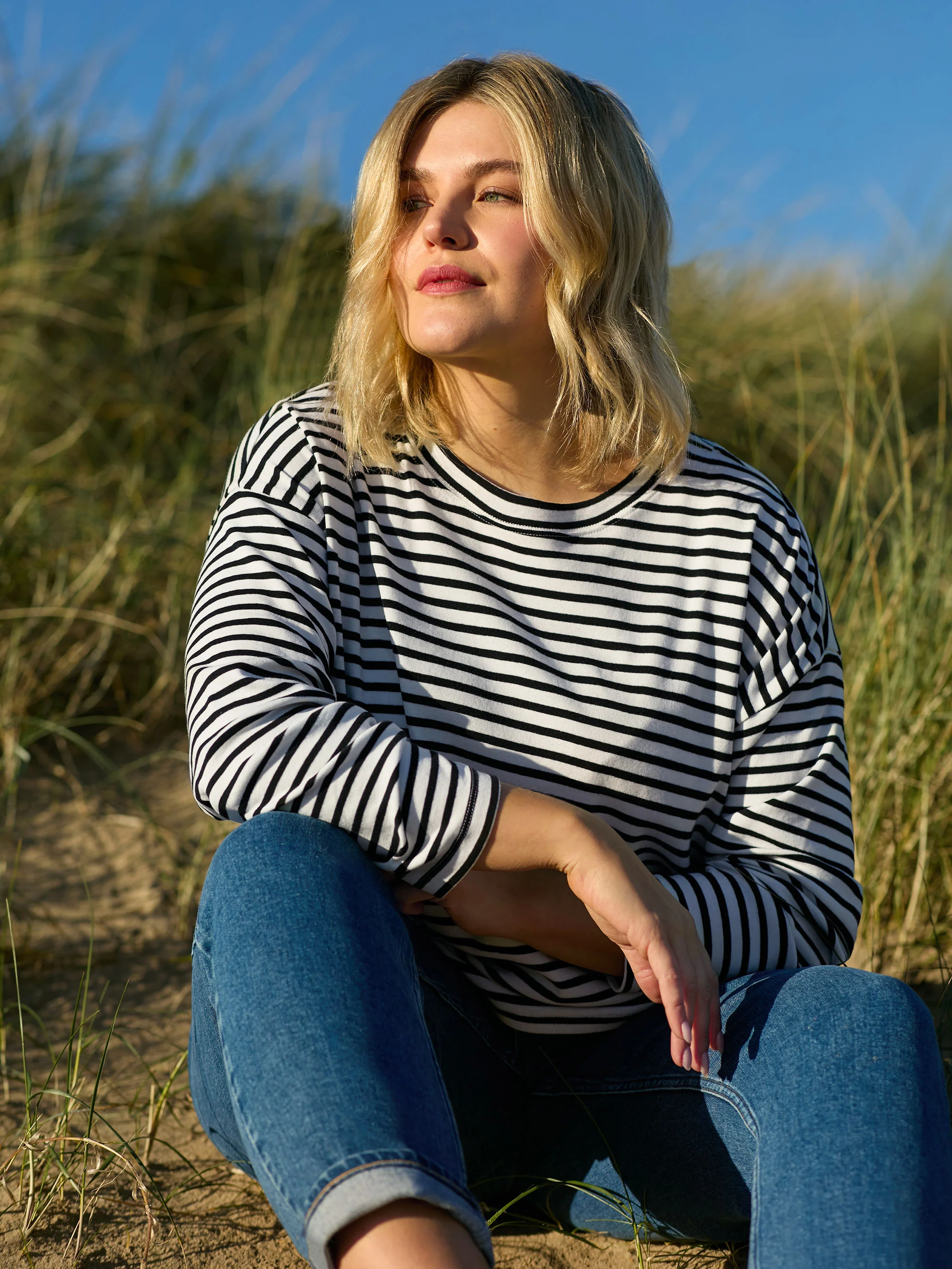 Navy Stripe Jersey Relaxed Top